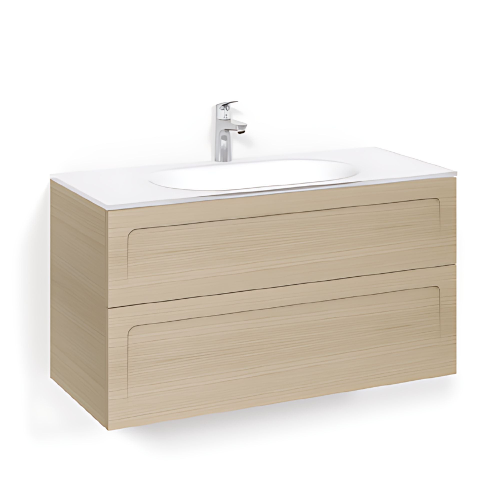 Macro Design CROWN Shape Servantskap 2-skuff - med Glasservant Eik / 100cm / Glass Edge hvit Macro Design Møbelpakke bad BUN-FSK100ESG