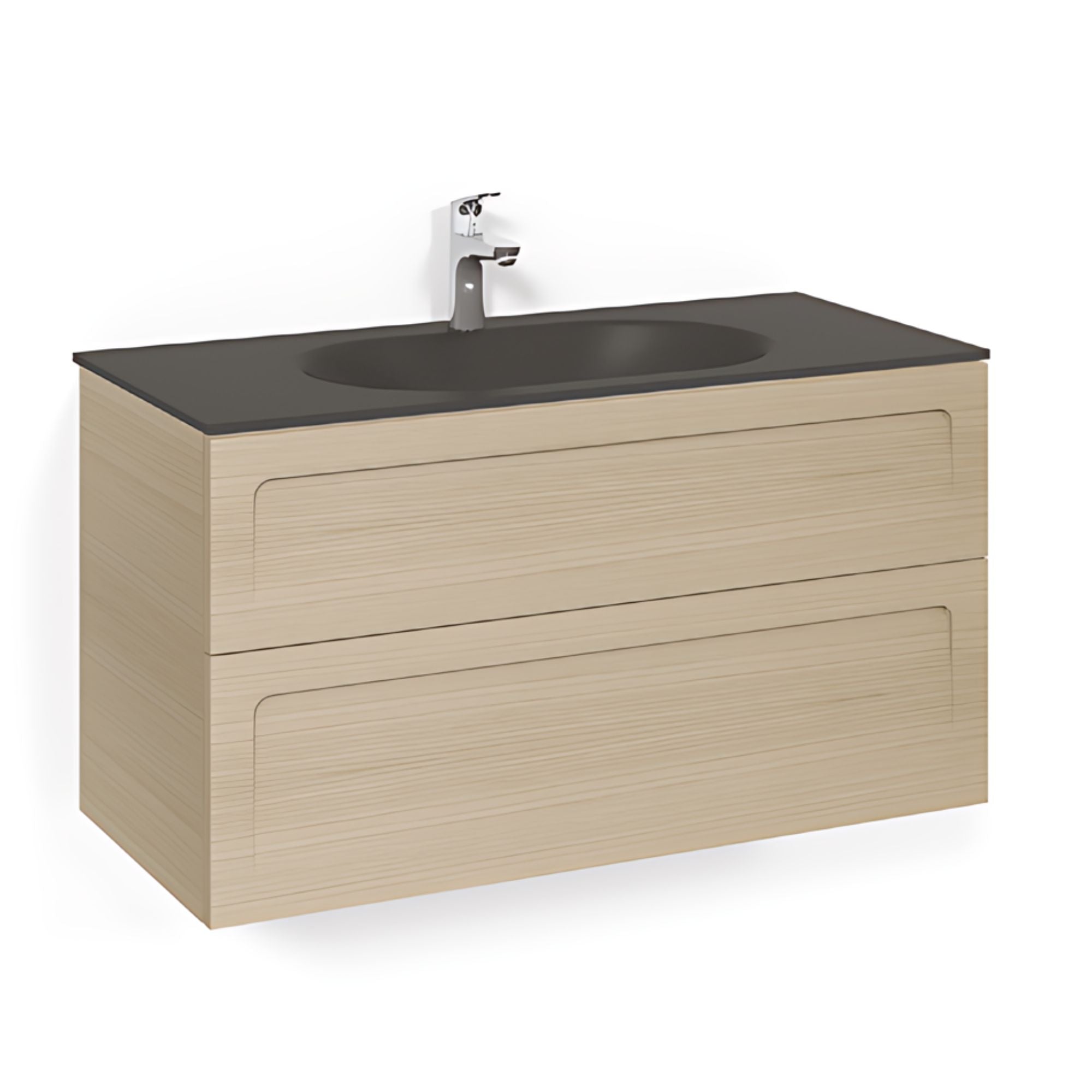 Macro Design CROWN Shape Servantskap 2-skuff - med Glasservant Eik / 100cm / Glass Edge svart Macro Design Møbelpakke bad BUN-FSK100ESSG