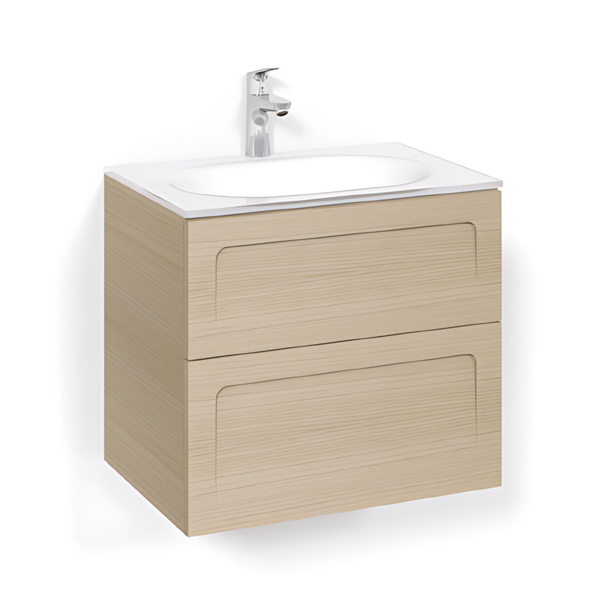 Macro Design CROWN Shape Servantskap 2-skuff - med Glasservant Eik / 60cm / Glass Edge hvit Macro Design Møbelpakke bad BUN-FSK60ESG