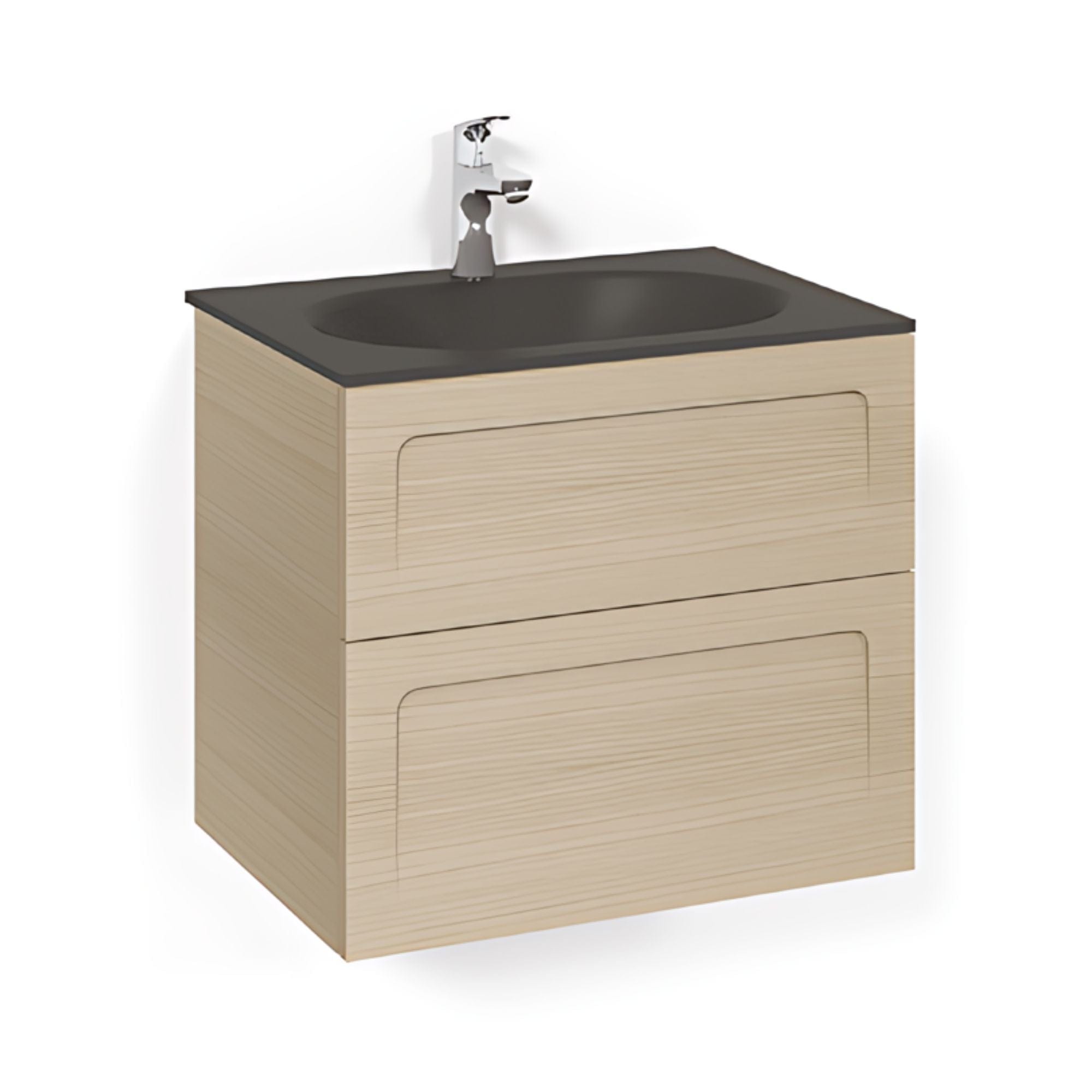 Macro Design CROWN Shape Servantskap 2-skuff - med Glasservant Eik / 60cm / Glass Edge svart Macro Design Møbelpakke bad BUN-FSK60ESSG