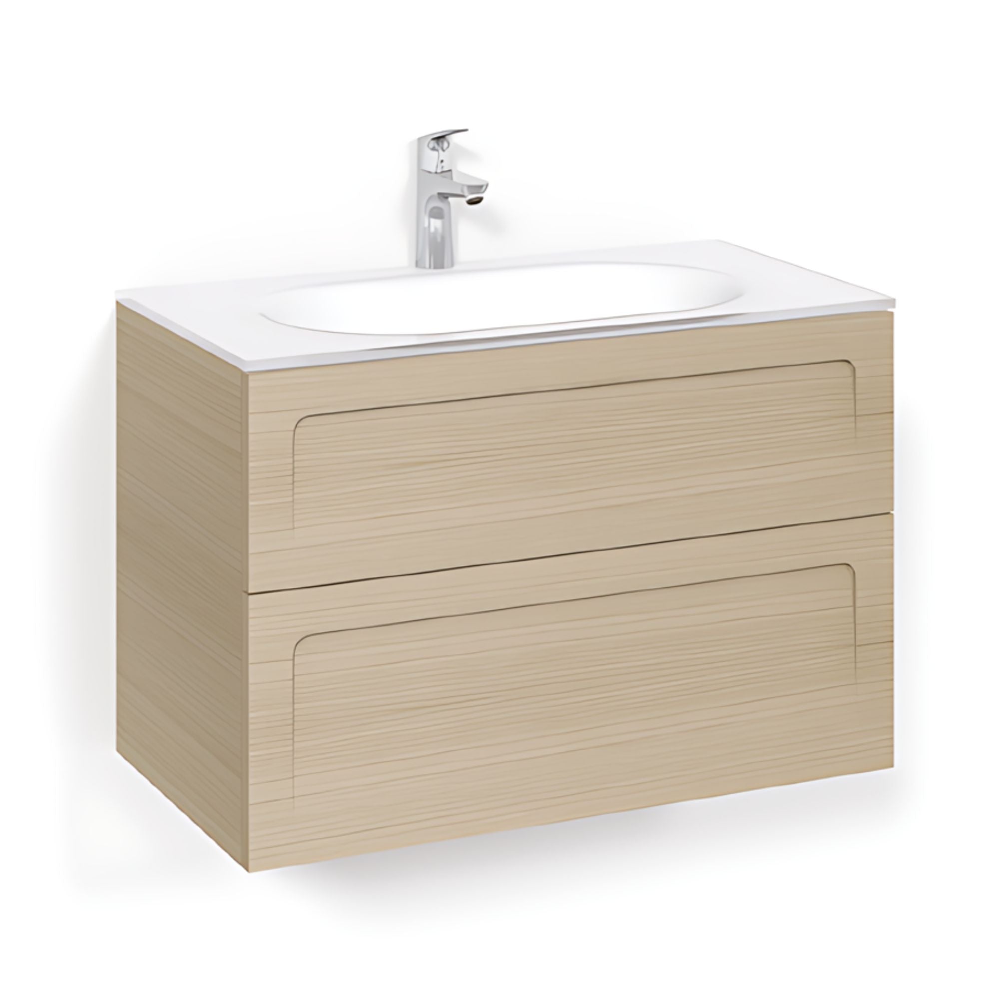 Macro Design CROWN Shape Servantskap 2-skuff - med Glasservant Eik / 80cm / Glass Edge hvit Macro Design Møbelpakke bad BUN-FSK80ESG