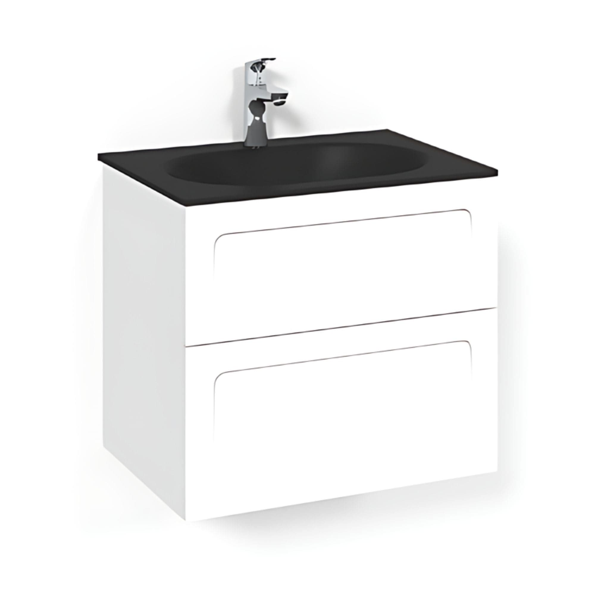 Macro Design CROWN Shape Servantskap 2-skuff - med Glasservant Hvit / 60cm / Glass Edge svart Macro Design Møbelpakke bad BUN-FSK60VSSG