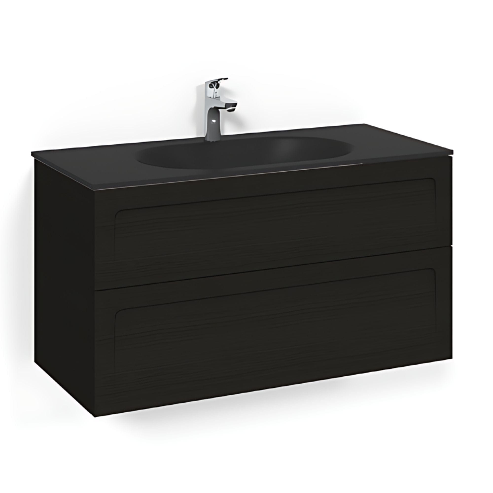 Macro Design CROWN Shape Servantskap 2-skuff - med Glasservant Svart eik / 100cm / Glass Edge svart Macro Design Møbelpakke bad BUN-FSK100SSSG