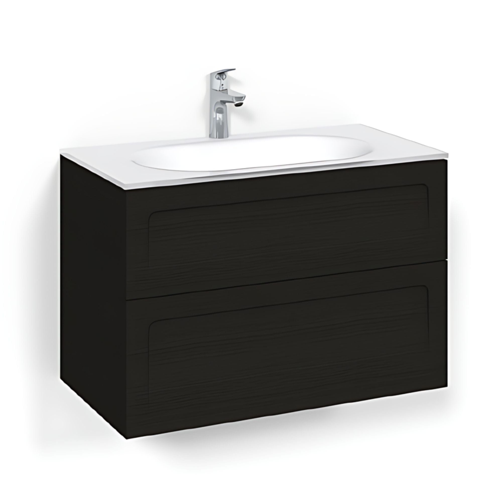 Macro Design CROWN Shape Servantskap 2-skuff - med Glasservant Svart eik / 80cm / Glass Edge hvit Macro Design Møbelpakke bad BUN-FSK80SSG