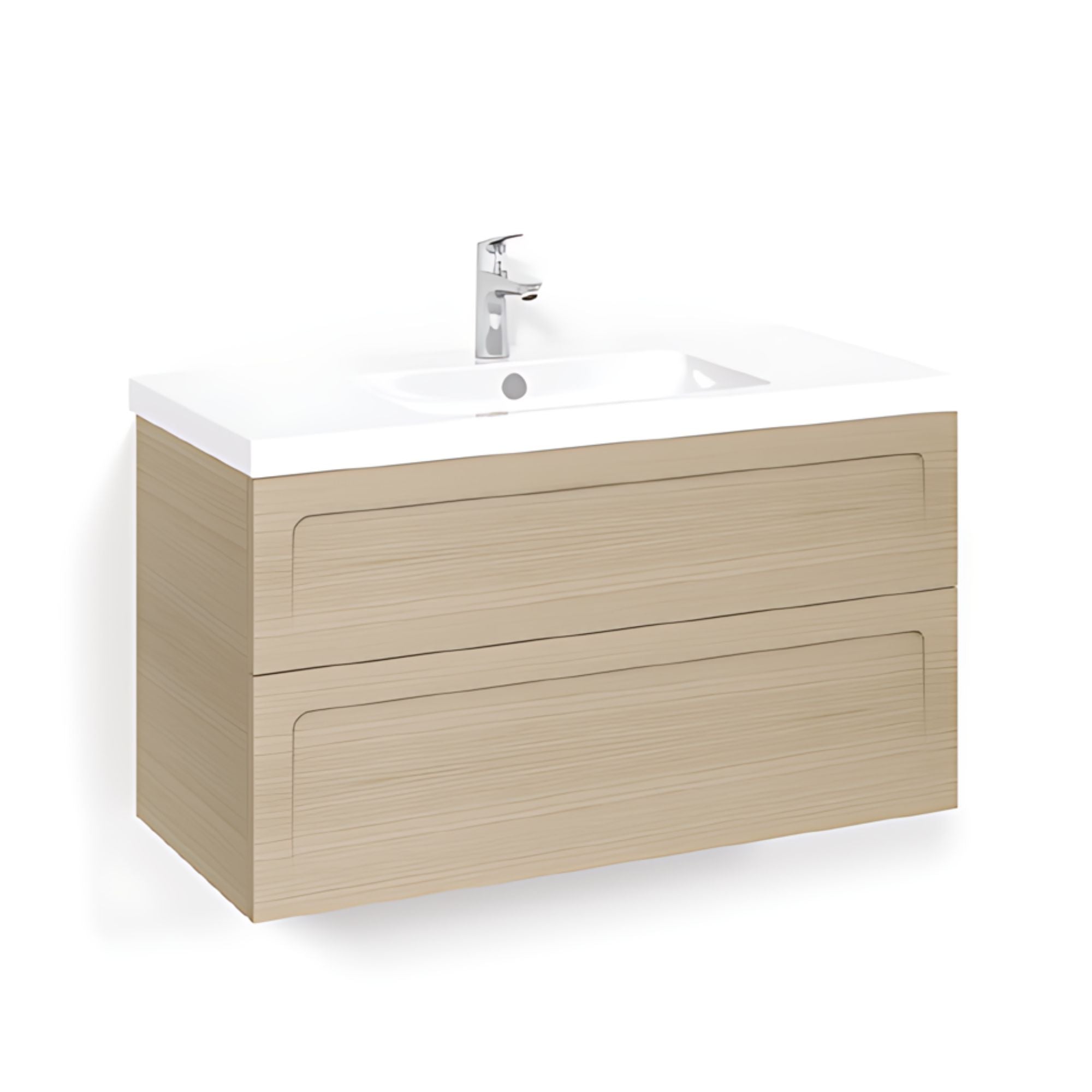 Macro Design CROWN Shape Servantskap 2 skuff - med LIGHT servant Eik / 100cm / Light 45 Macro Design Møbelpakke bad BUN-FSK100ESL45