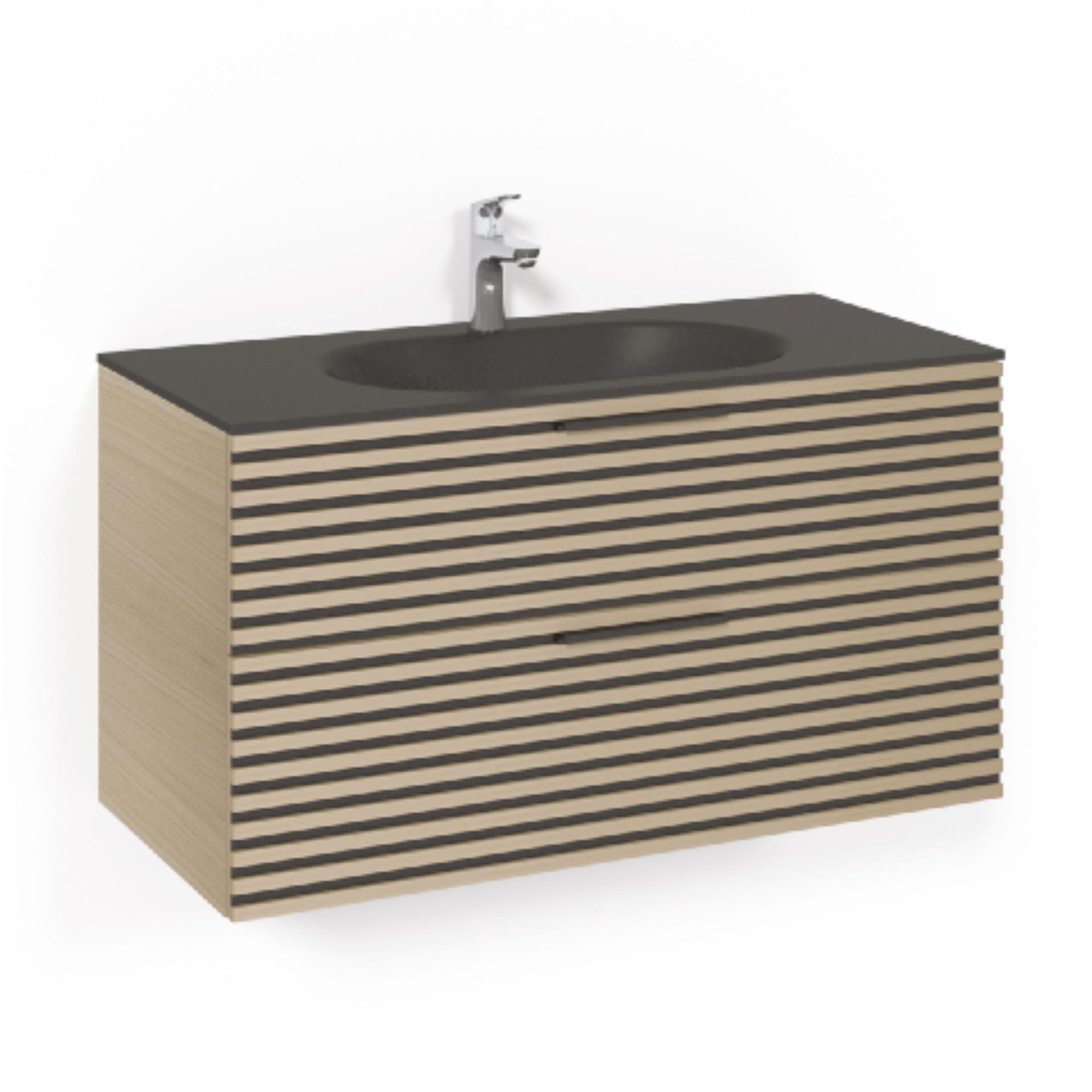 Macro Design CROWN Stripe Servantskap 2-skuff - med Glasservant Eik / 100cm / Glass Edge svart Macro Design Møbelpakke bad BUN-FSK100EZSG