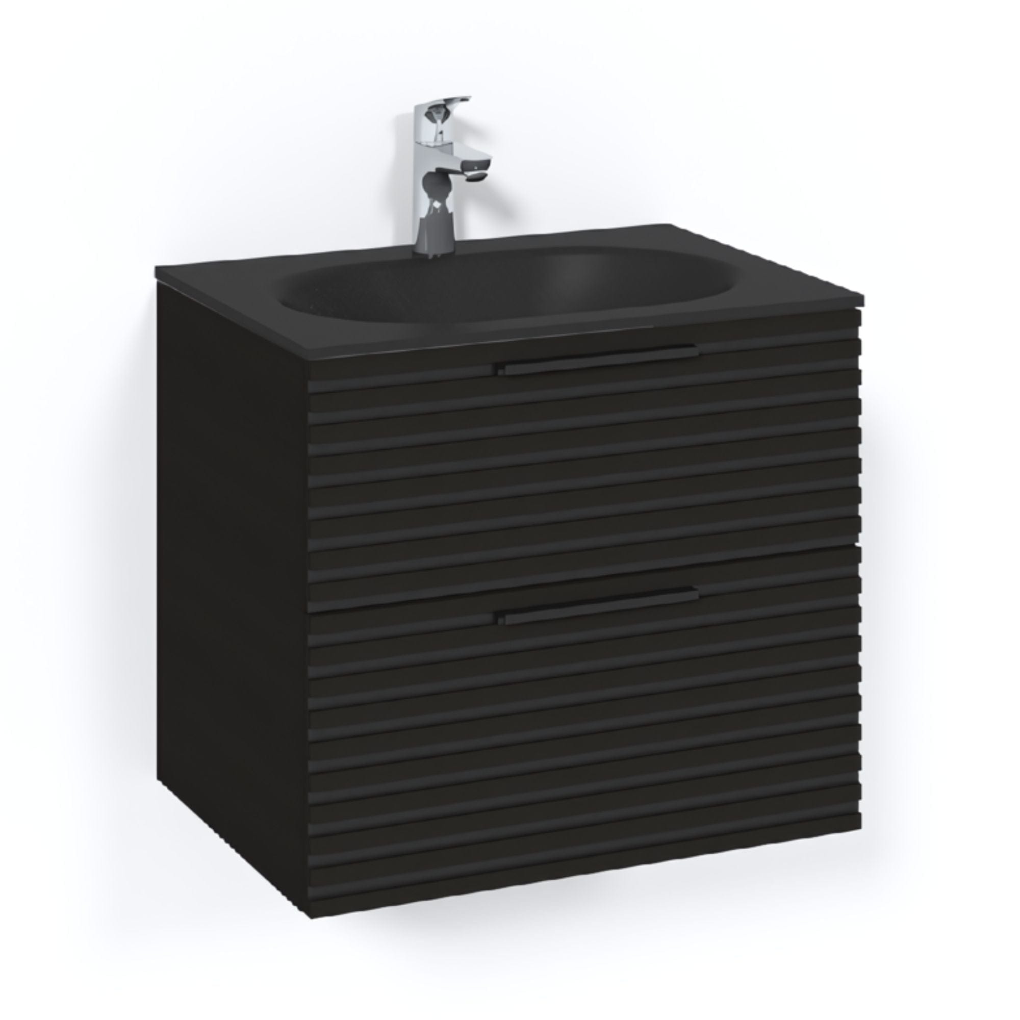 Macro Design CROWN Stripe Servantskap 2-skuff - med Glasservant Svart eik / 60cm / Glass Edge svart Macro Design Møbelpakke bad BUN-FSK60SZSG