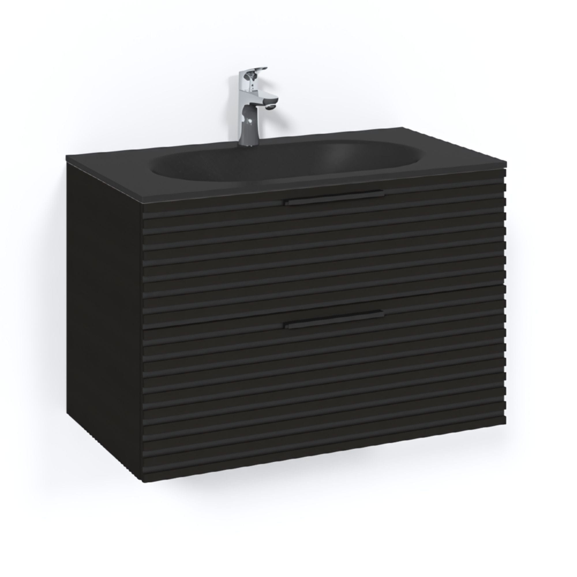 Macro Design CROWN Stripe Servantskap 2-skuff - med Glasservant Svart eik / 80cm / Glass Edge svart Macro Design Møbelpakke bad BUN-FSK80SZSG