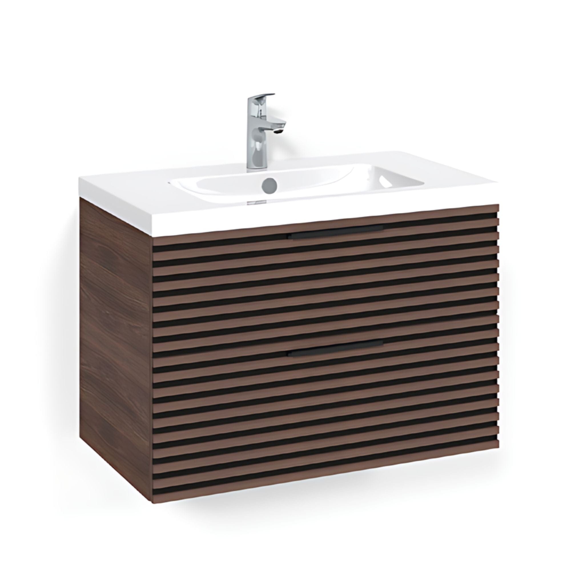 Macro Design CROWN Stripe Servantskap 2 skuff - med LIGHT servant Brun ask / 80cm / Light 45 Macro Design Møbelpakke bad BUN-FSK80BZL45