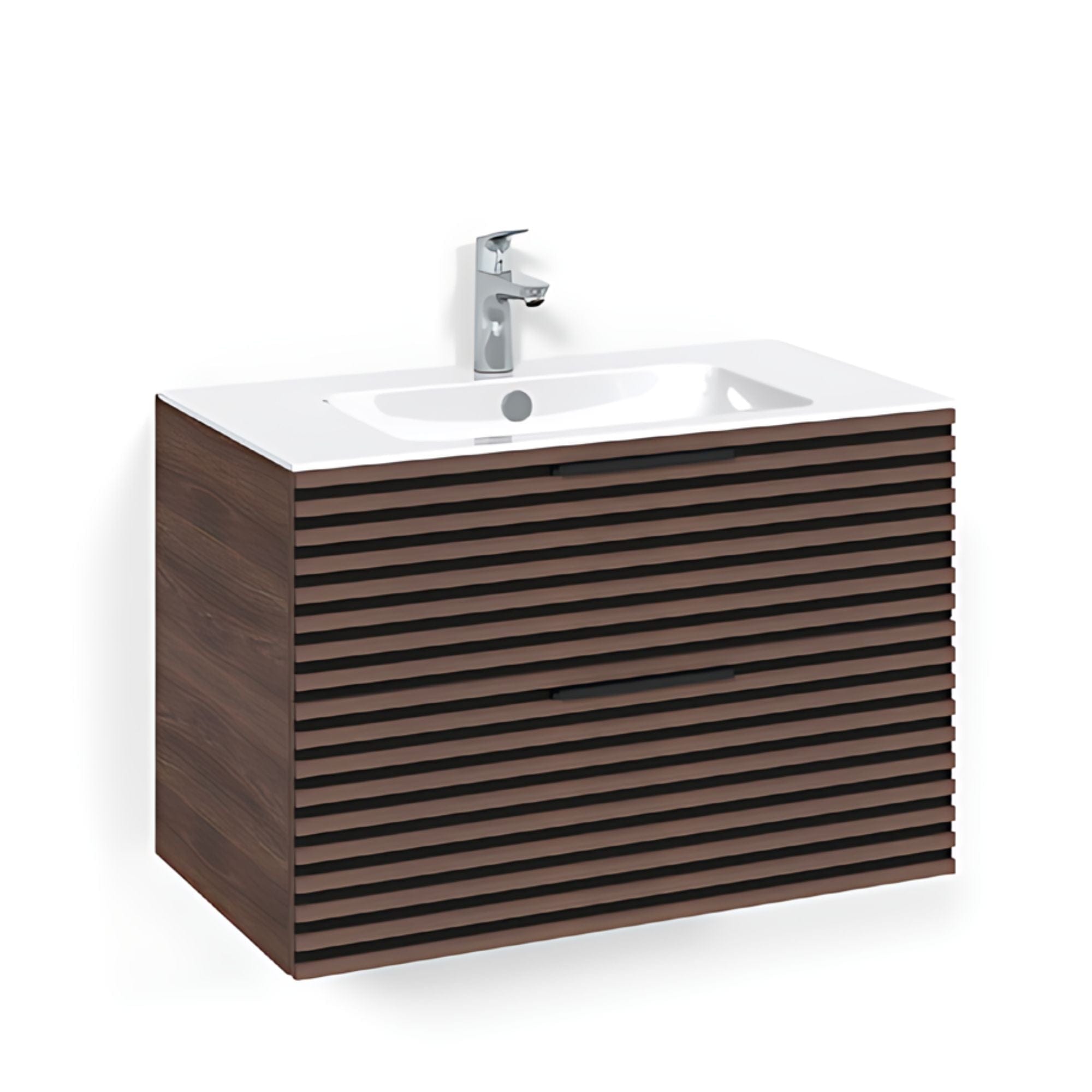 Macro Design CROWN Stripe Servantskap 2 skuff - med LIGHT servant Brun ask / 80cm / Light 8 Macro Design Møbelpakke bad BUN-FSK80BZL8