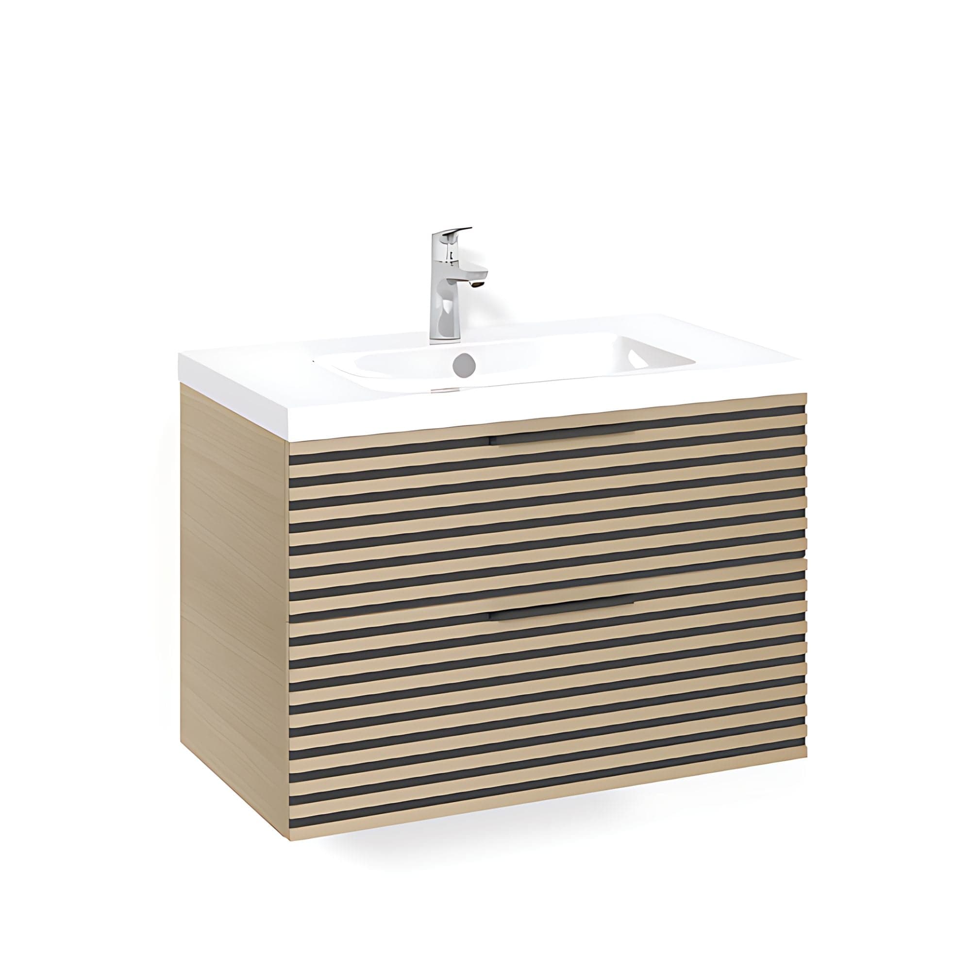 Macro Design CROWN Stripe Servantskap 2 skuff - med LIGHT servant Eik / 80cm / Light 45 Macro Design Møbelpakke bad BUN-FSK80EZL45