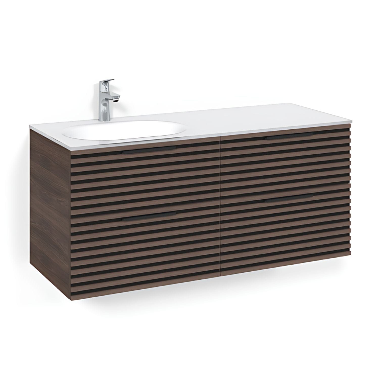 Macro Design CROWN Stripe Servantskap 4-skuff - med Venstre Glasservant 120cm Brun ask / Stripe / Glass Edge hvit Macro Design Møbelpakke bad BUN-FSK120BZVGVH