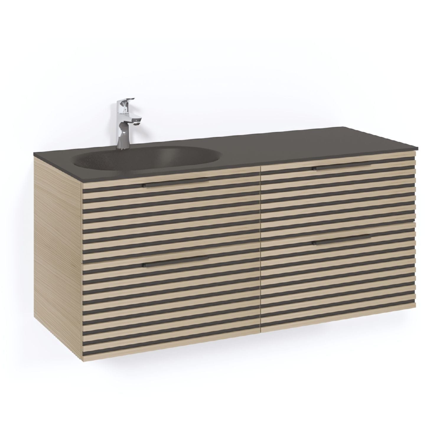 Macro Design CROWN Stripe Servantskap 4-skuff - med Venstre Glasservant 120cm Eik / Stripe / Glass Edge svart Macro Design Møbelpakke bad BUN-FSK120EZSGVH