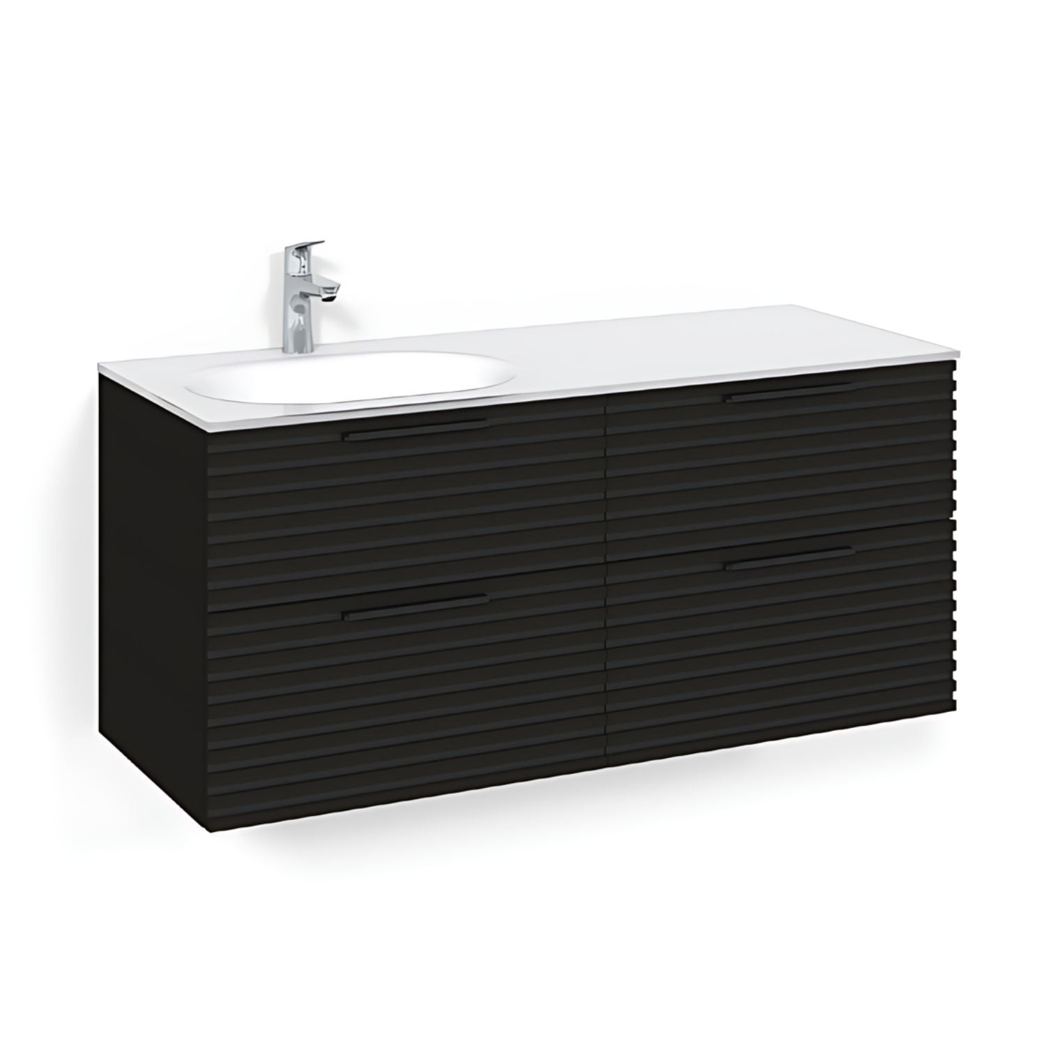 Macro Design CROWN Stripe Servantskap 4-skuff - med Venstre Glasservant 120cm Svart eik / Stripe / Glass Edge hvit Macro Design Møbelpakke bad BUN-FSK120SZVGVH