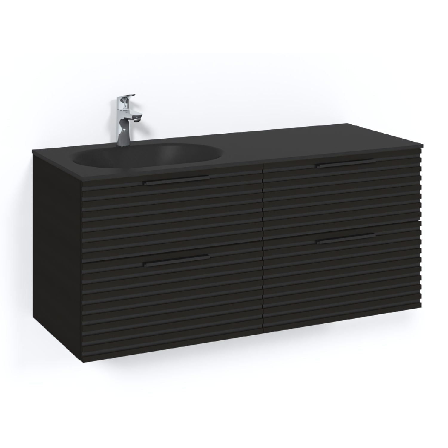 Macro Design CROWN Stripe Servantskap 4-skuff - med Venstre Glasservant 120cm Svart eik / Stripe / Glass Edge svart Macro Design Møbelpakke bad BUN-FSK120SZSGVH