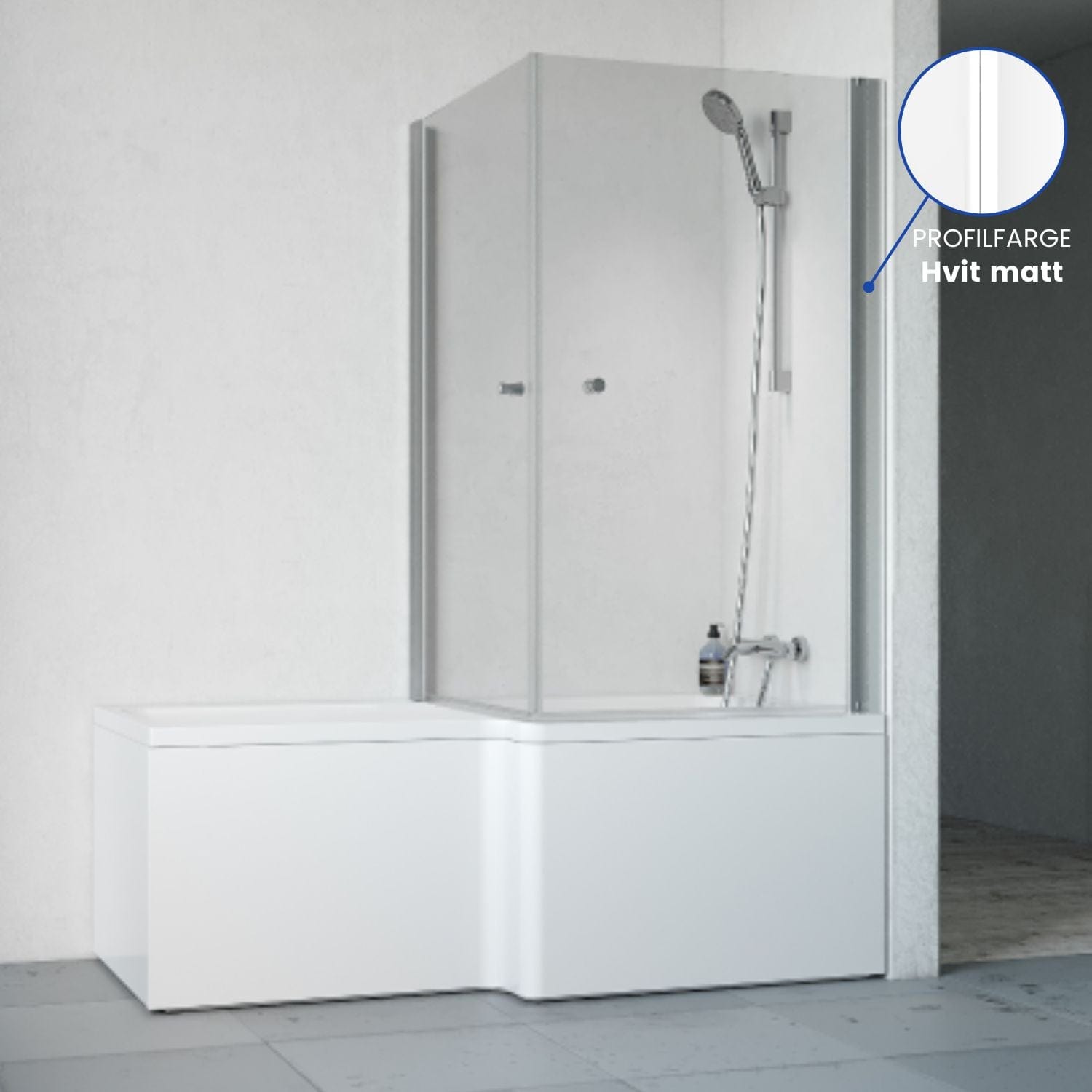 Macro Design Divine Badekar med Spirit Dusjvegger Hvit / 83x83cm med knott / Høyre Macro Design Hjørnebadekar BUN-DSBADHH8383VKKL