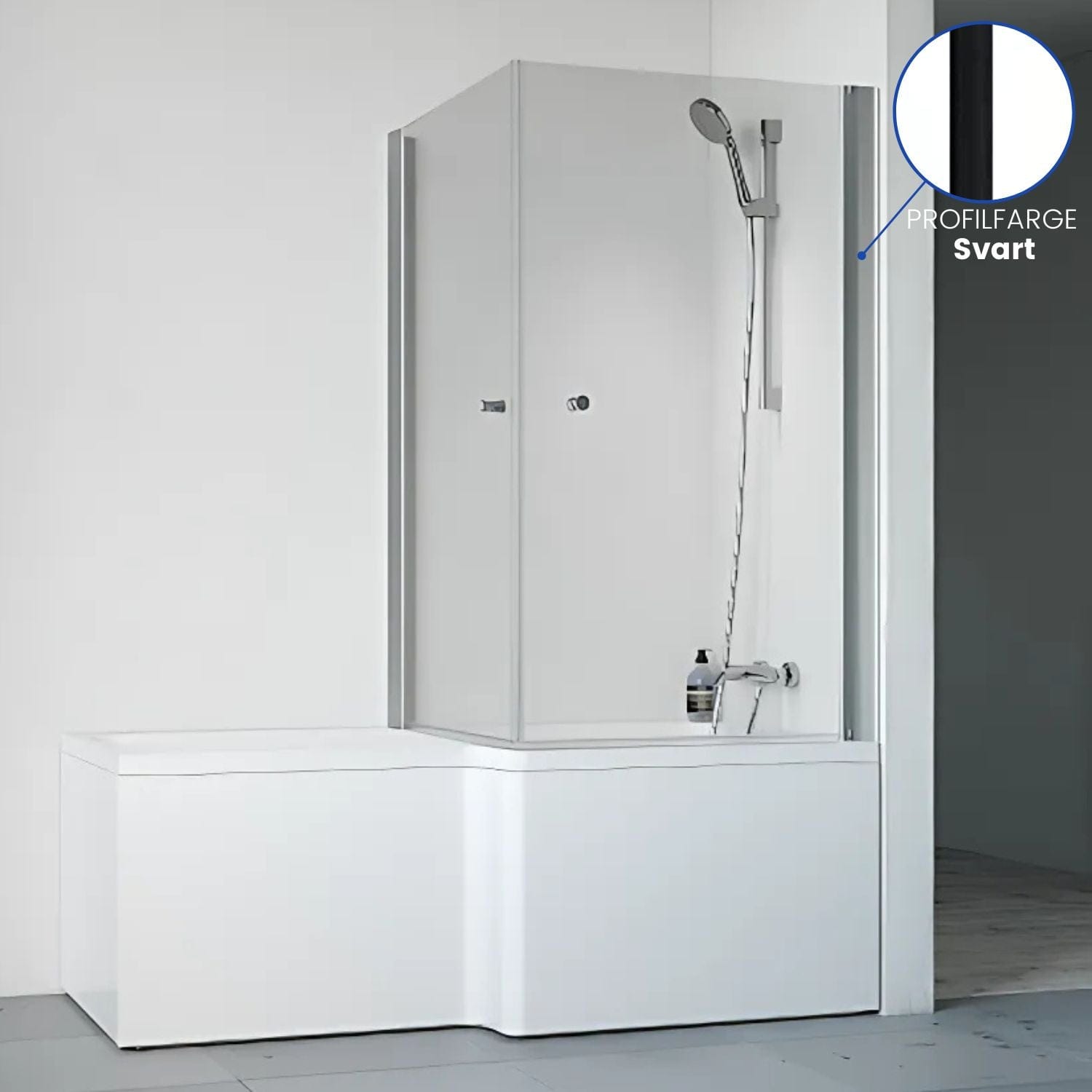 Macro Design Divine Badekar med Spirit Dusjvegger Svart / 83x83cm med knott / Høyre Macro Design Hjørnebadekar BUN-DSBADHH8383SKKL