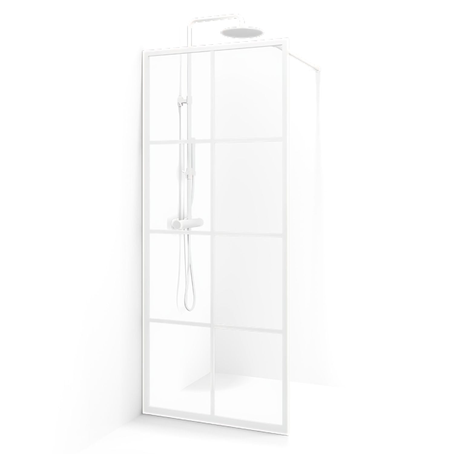 Macro Design Empire Dusj Skjermvegg Fast - med Hvit matt profil Hvit / 75cm / Klart glass med sprosser Macro Design Dusjvegg BUN-DESK75SVKL