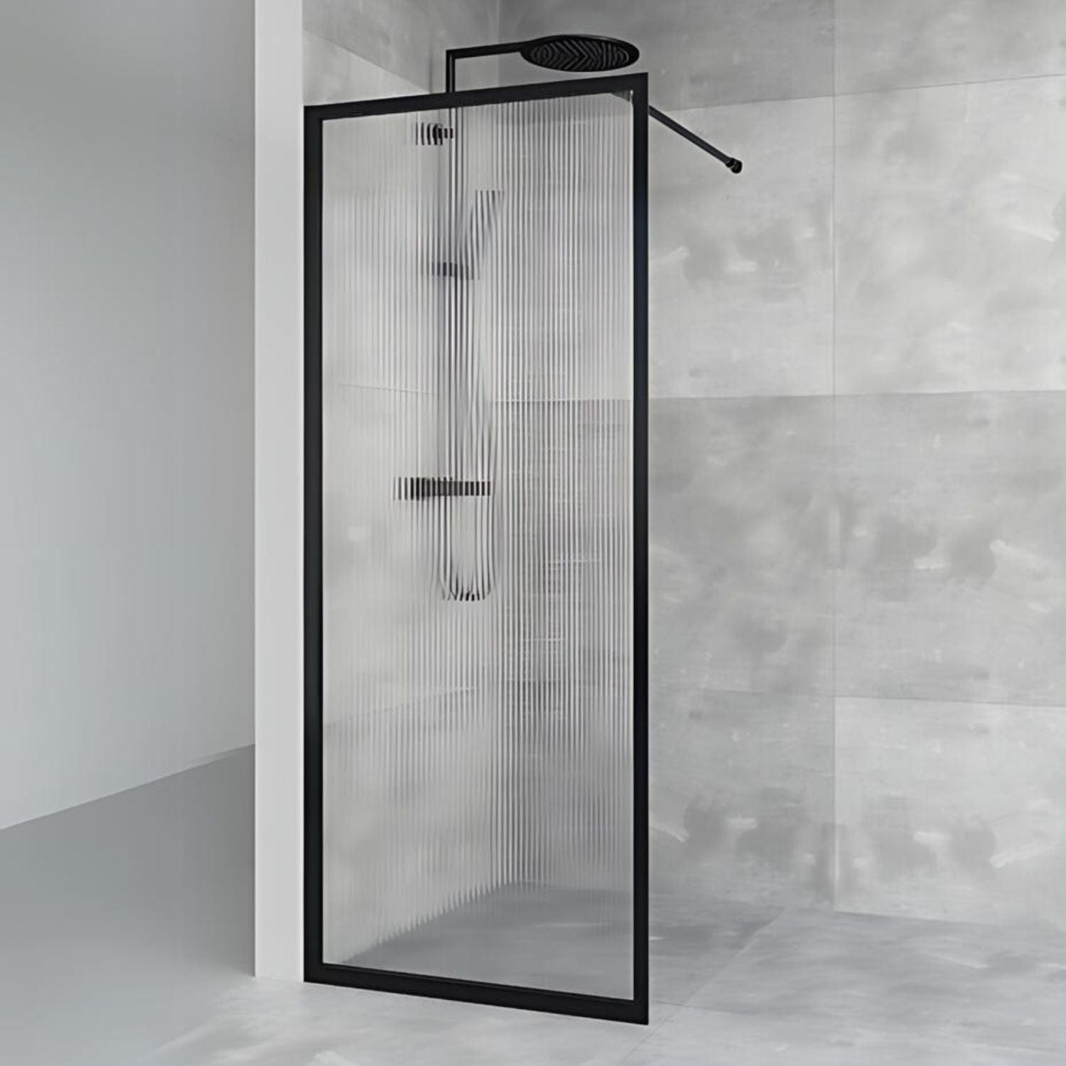 Macro Design Empire Dusj Skjermvegg Fast - med Svart matt profil Svart matt / 75cm / Briljant linjeglass Macro Design Dusjvegg BUN-DESK75SLI