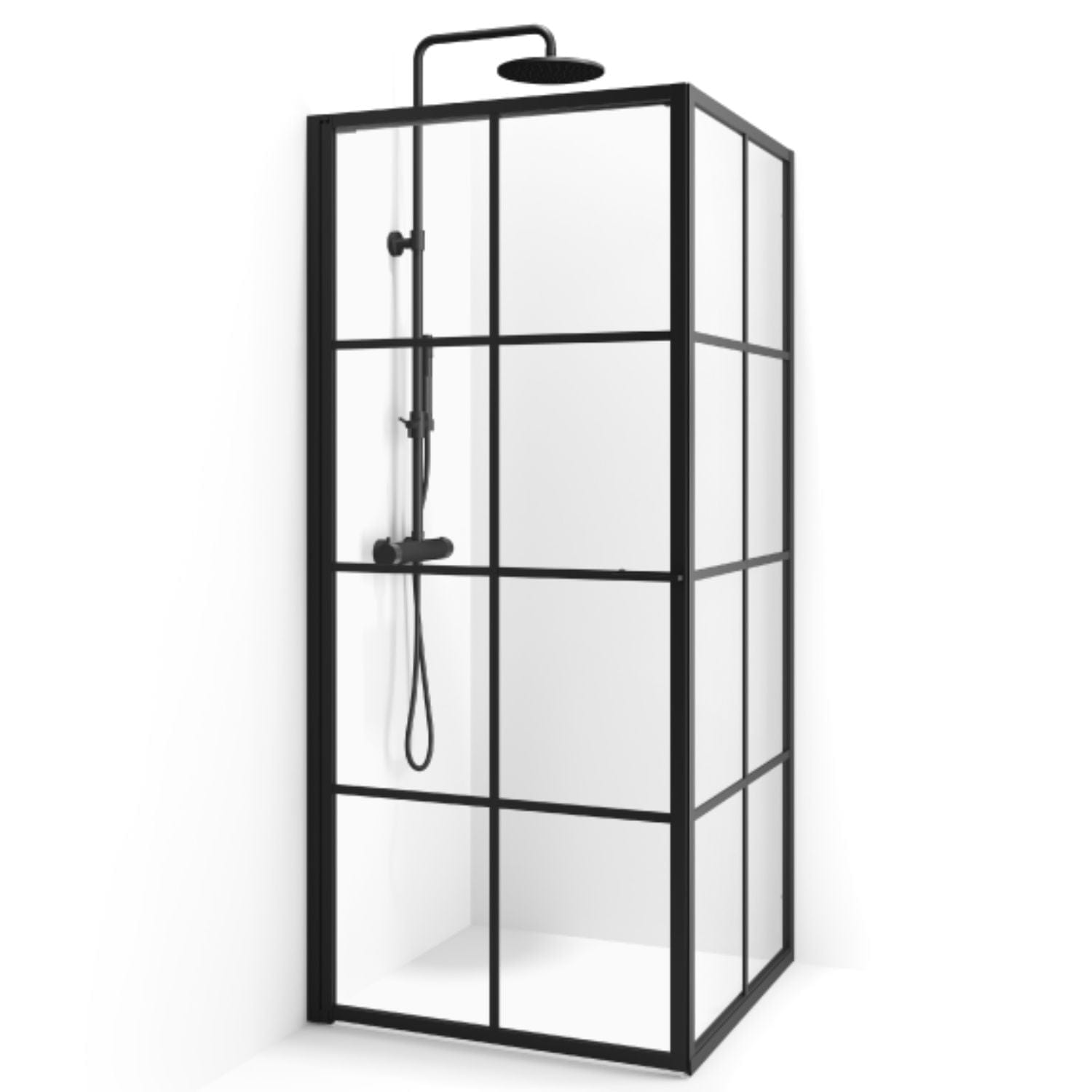 Macro Design Empire Swing Dusjhjørne - med Svart matt profil Svart matt / 79x79cm / Klart glass med sprosser Macro Design Dusjhjørne BUN-DESW8080SSKL