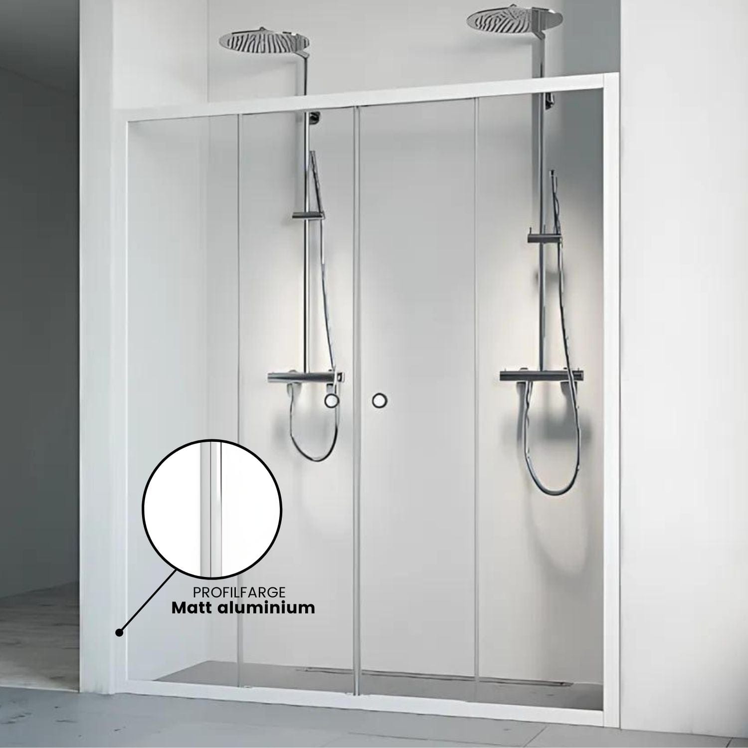 Macro Design FLOW Nisjedusj 4D Matt aluminium / 120-125cm / Klart glass Macro Design Dusjnisje GRO-6297108