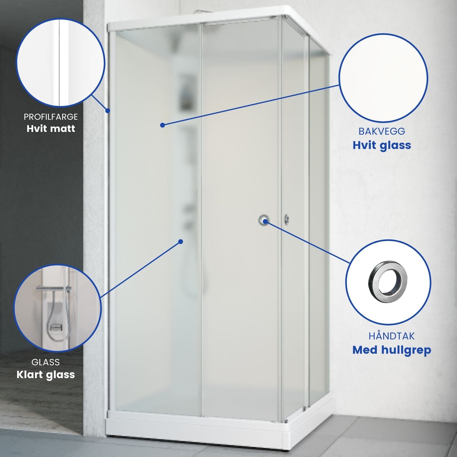 Macro Design FLOW Rett Dusjkabinett Innfelt Blandebatteri Hvit / 81x81cm / Hvit glass Macro Design Dusjkabinett BUN-DKFRIB88VKLV