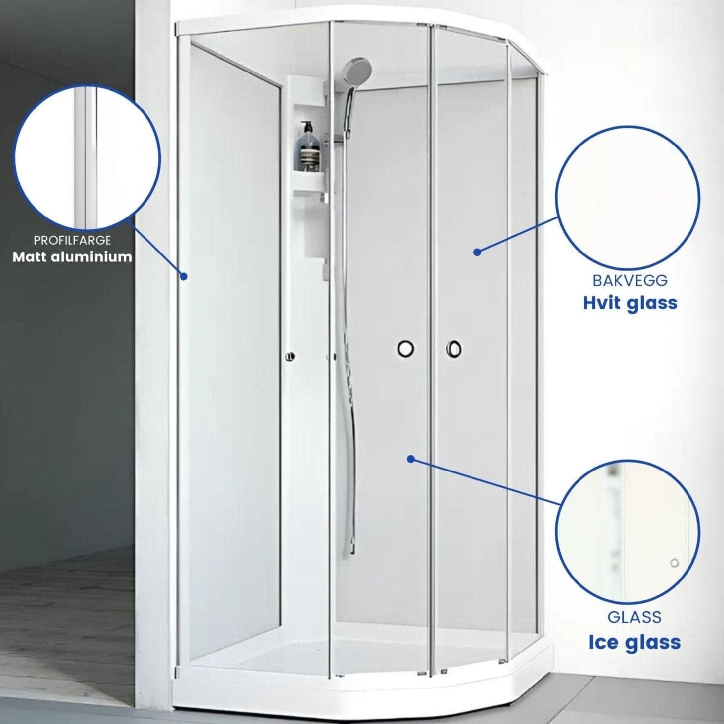 Macro Design FLOW Semi Dusjkabinett Standard Ice Matt aluminium / 71x91cm / Hvit Macro Design Dusjkabinett BUN-DKFSUB79NICV