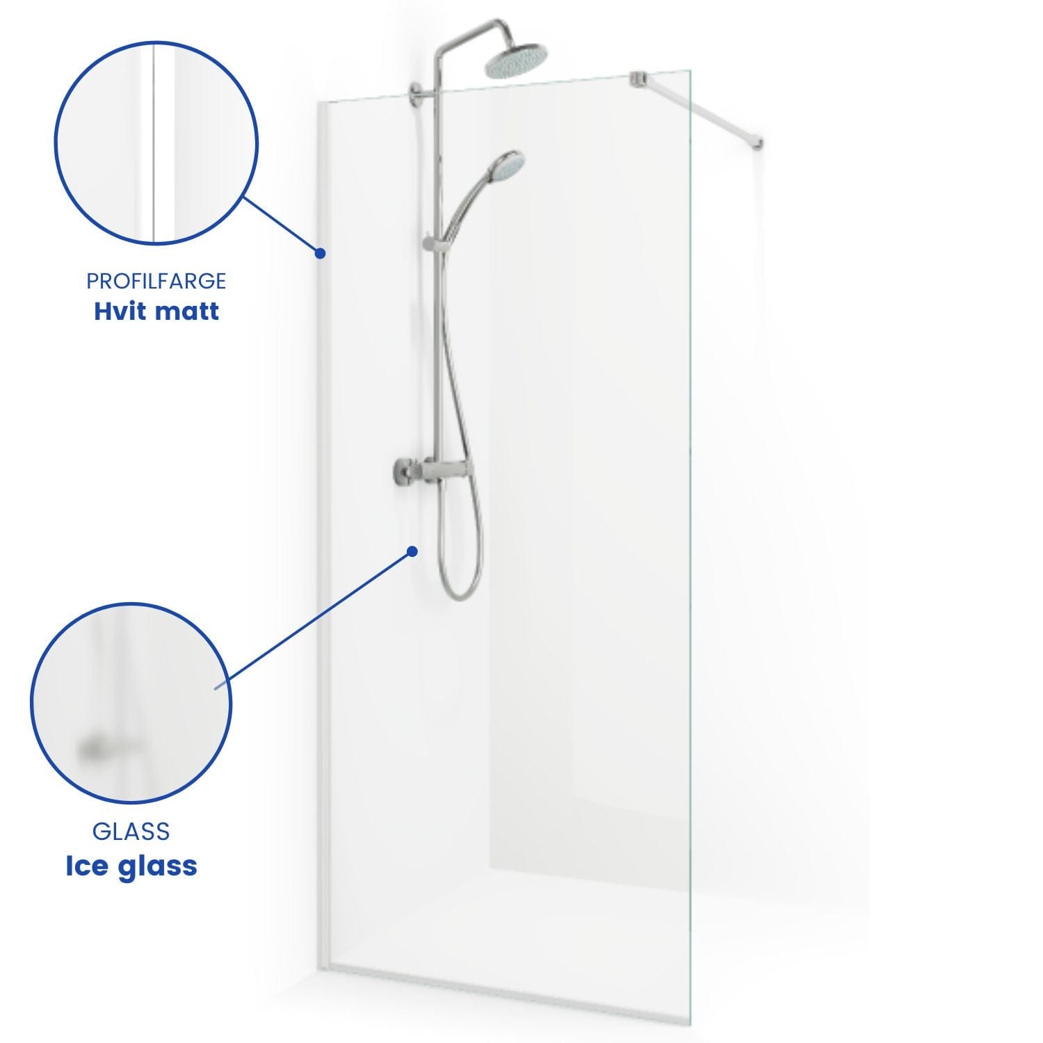 Macro Design SPIRIT Dusj Skjermvegg Fast Hvit / 67cm / Ice glass Macro Design Dusjvegg BUN-DSVV67VIC