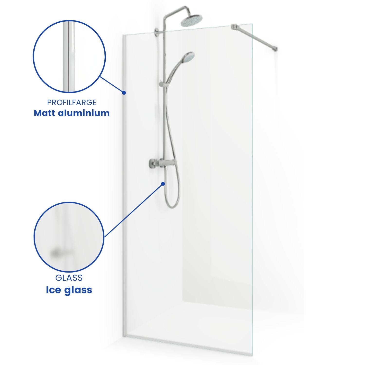 Macro Design SPIRIT Dusj Skjermvegg Fast Matt aluminium / 67cm / Ice glass Macro Design Dusjvegg BUN-DSVV67NIC