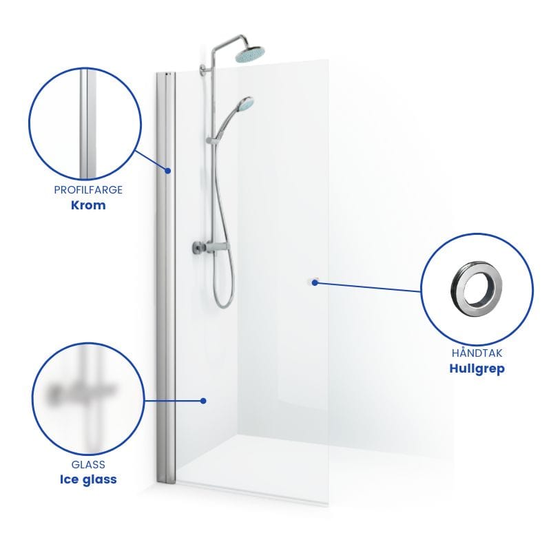 Macro Design SPIRIT Dusjdør Rett - med hullgrep Krom / 67cm / Ice glass Macro Design Dusjdør BUN-DSSKG67GIC