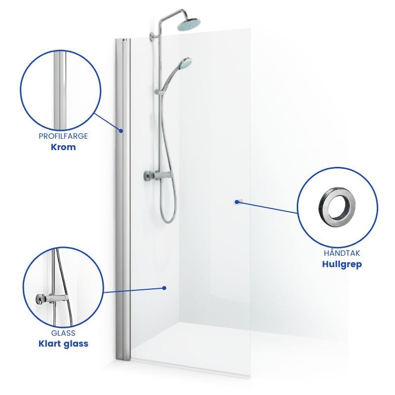 Macro Design SPIRIT Dusjdør Rett - med hullgrep Krom / 67cm / Klart glass Macro Design Dusjdør BUN-DSSKG67GKL