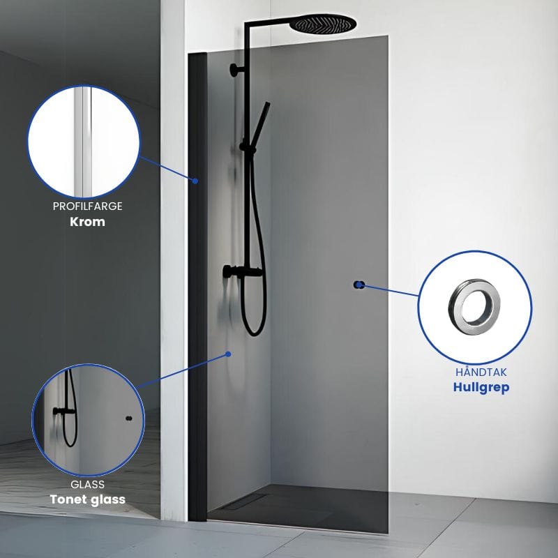 Macro Design SPIRIT Dusjdør Rett - med hullgrep Krom / 67cm / Tonet glass Macro Design Dusjdør BUN-DSSKG67GTO
