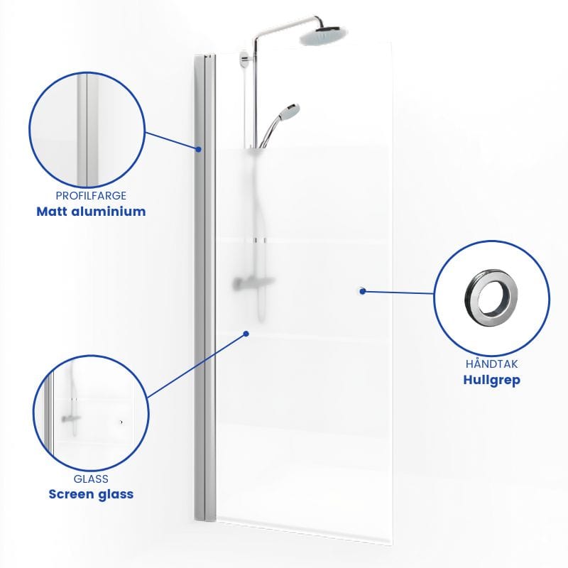 Macro Design SPIRIT Dusjdør Rett - med hullgrep Matt aluminium / 67cm / Screen glass Macro Design Dusjdør BUN-DSSKN67GSC