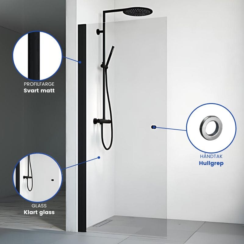 Macro Design SPIRIT Dusjdør Rett - med hullgrep Svart matt / 67cm / Klart glass Macro Design Dusjdør BUN-DSSKS67GKL