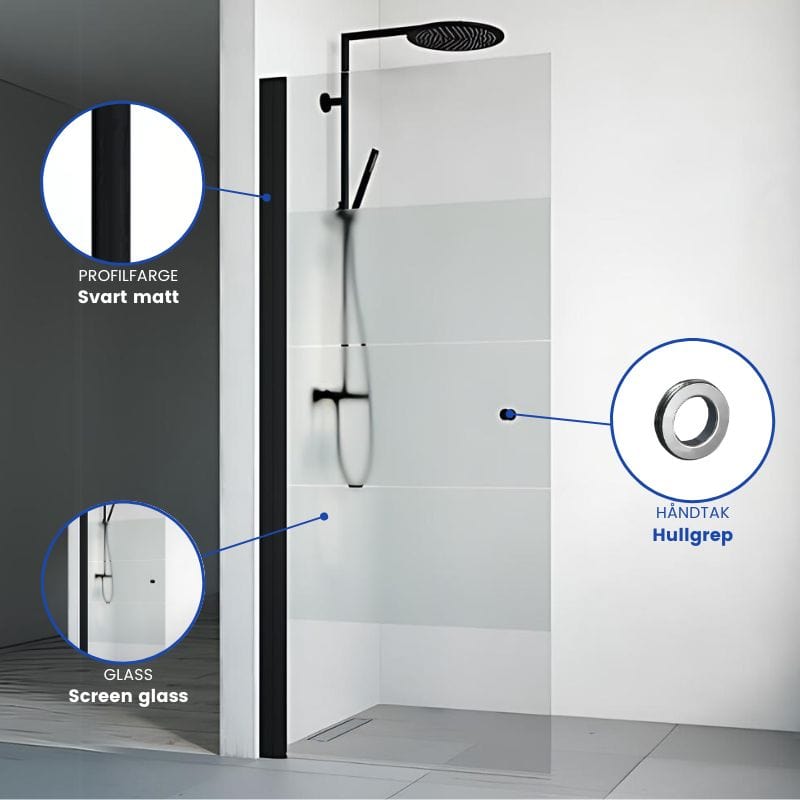 Macro Design SPIRIT Dusjdør Rett - med hullgrep Svart matt / 67cm / Screen glass Macro Design Dusjdør BUN-DSSKS67GSC