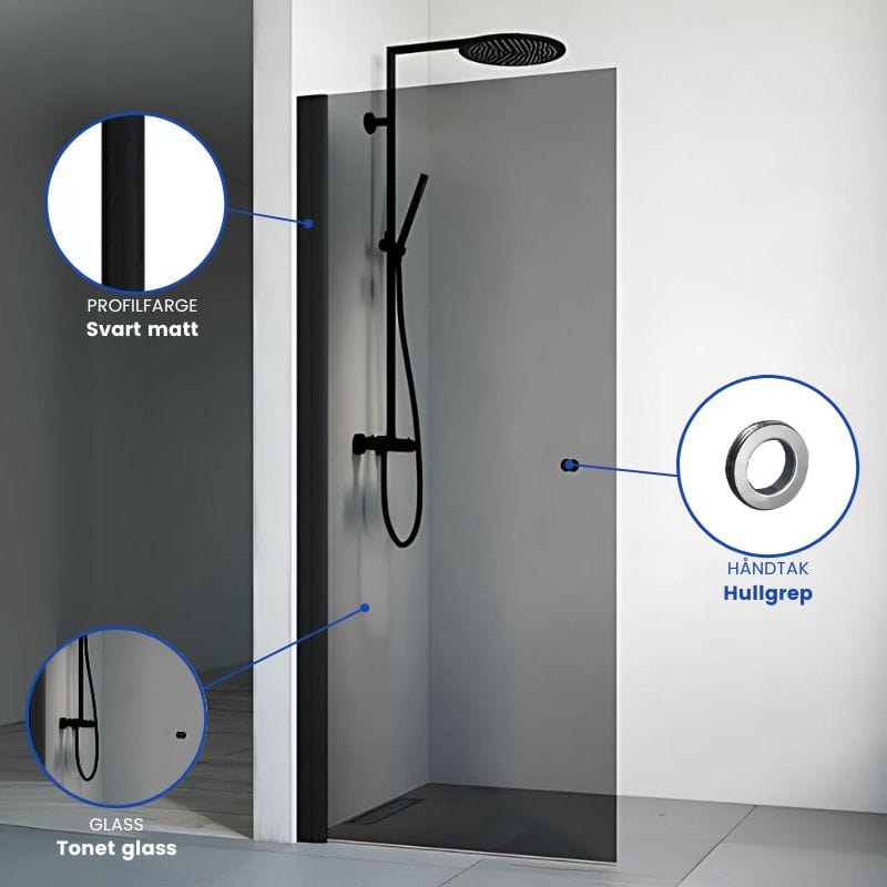Macro Design SPIRIT Dusjdør Rett - med hullgrep Svart matt / 67cm / Tonet glass Macro Design Dusjdør BUN-DSSKS67GTO