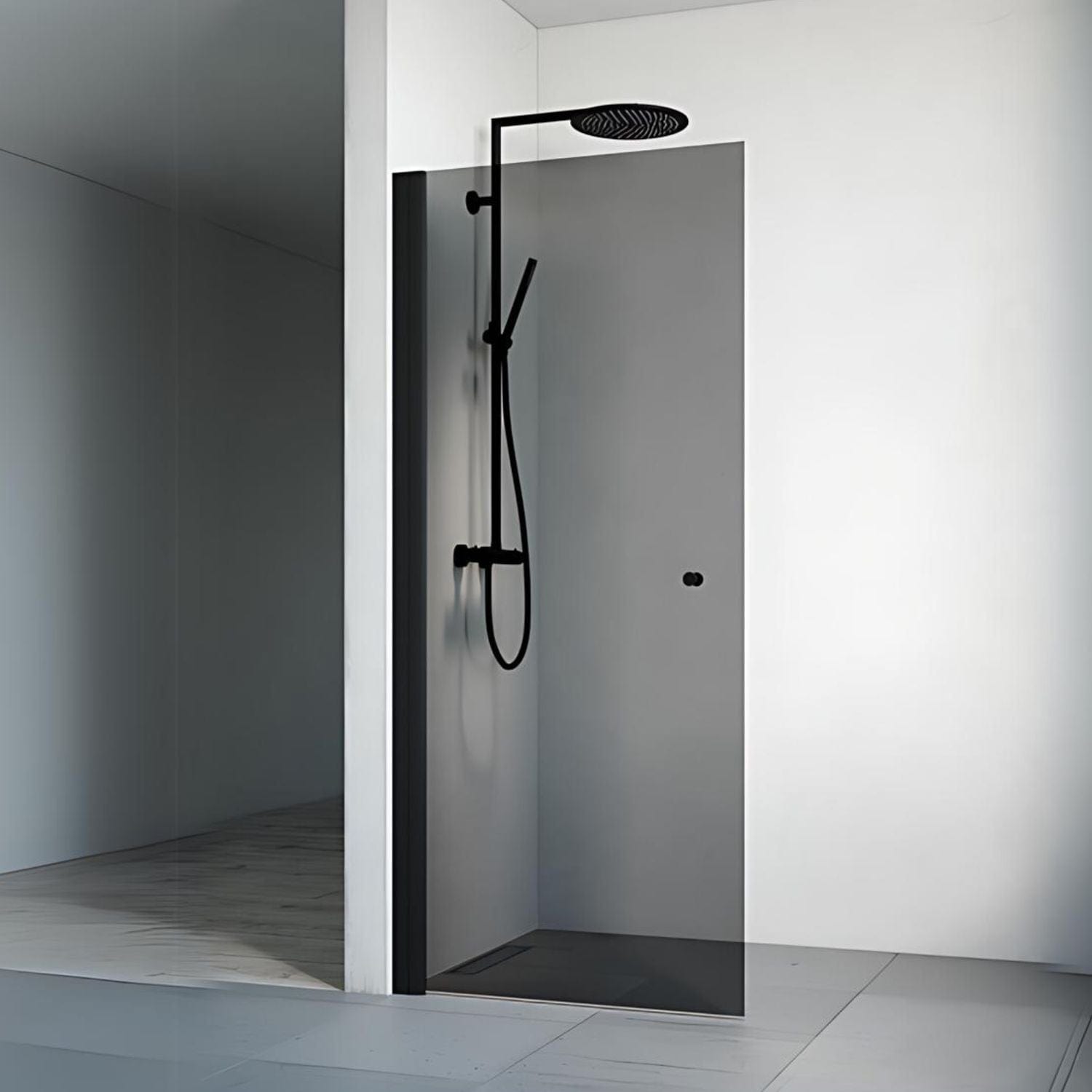 Macro Design SPIRIT Dusjdør Rett - med knott Svart matt / 67cm / Tonet glass Macro Design Dusjdør BUN-DSSKS67KTO
