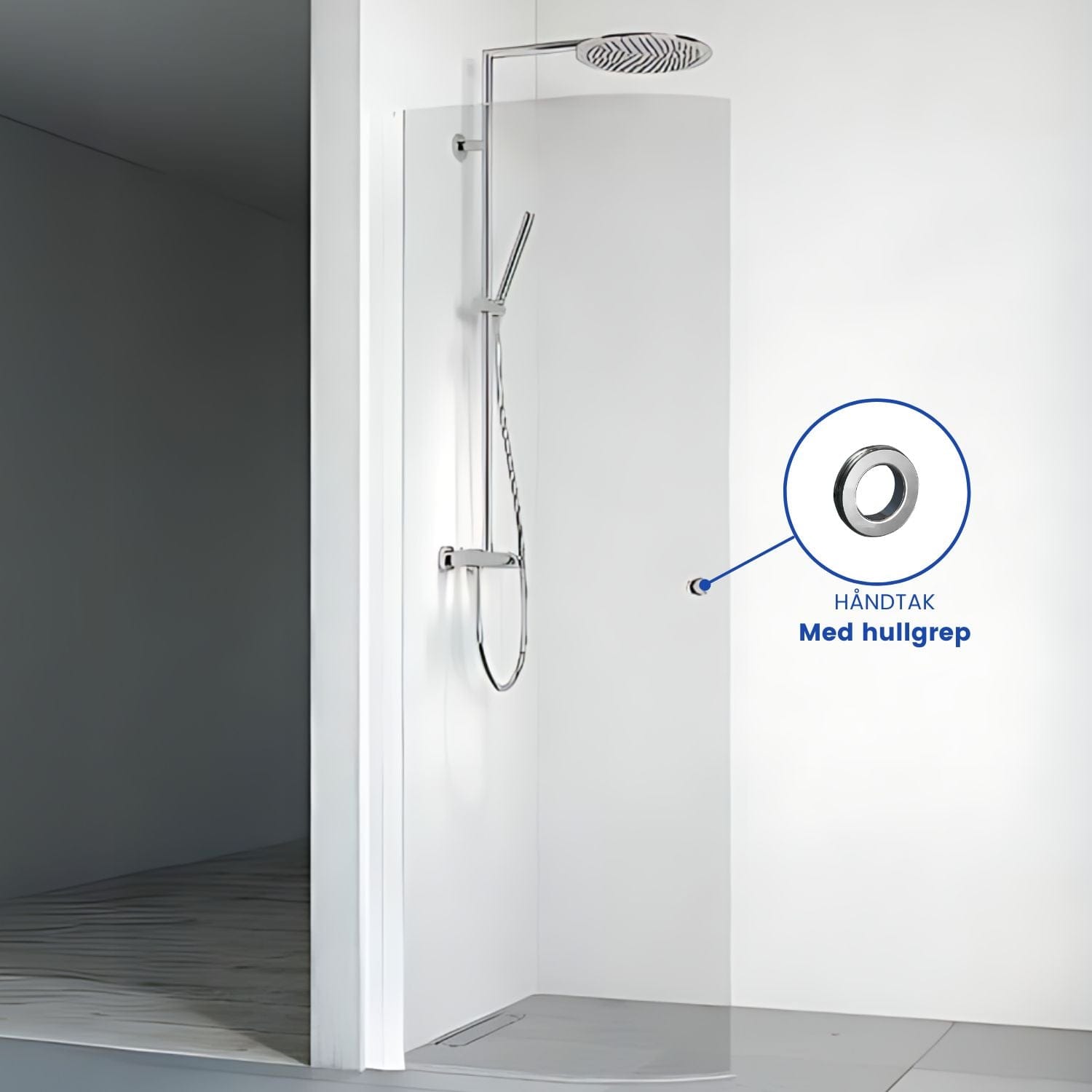 Macro Design SPIRIT Dusjdør Rund Lav Hvit matt / 63cm / Klart glass med hullgrep Macro Design Dusjdør BUN-DFSCV63GKLL