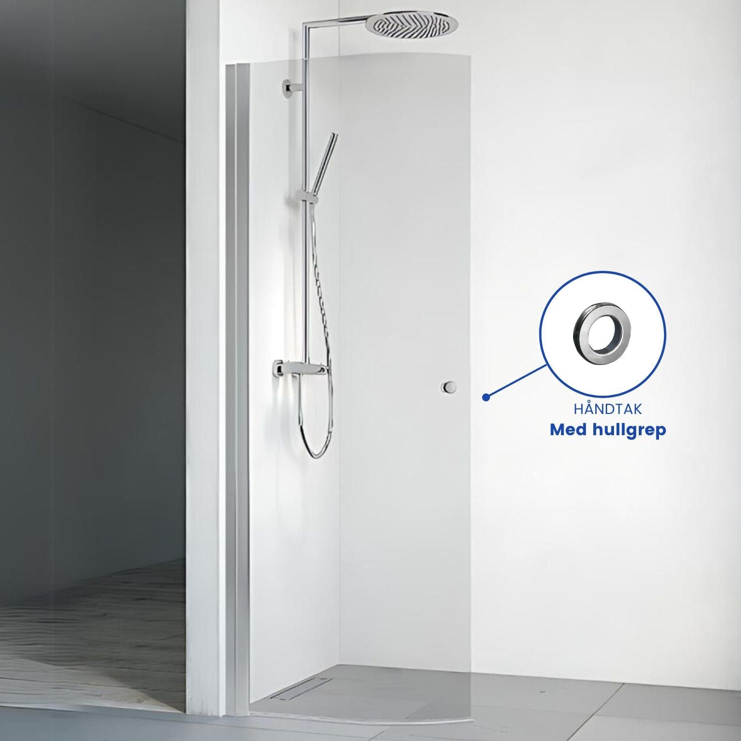 Macro Design SPIRIT Dusjdør Rund Lav Matt aluminium / 63cm / Klart glass med hullgrep Macro Design Dusjdør BUN-DFSCN63GKLL