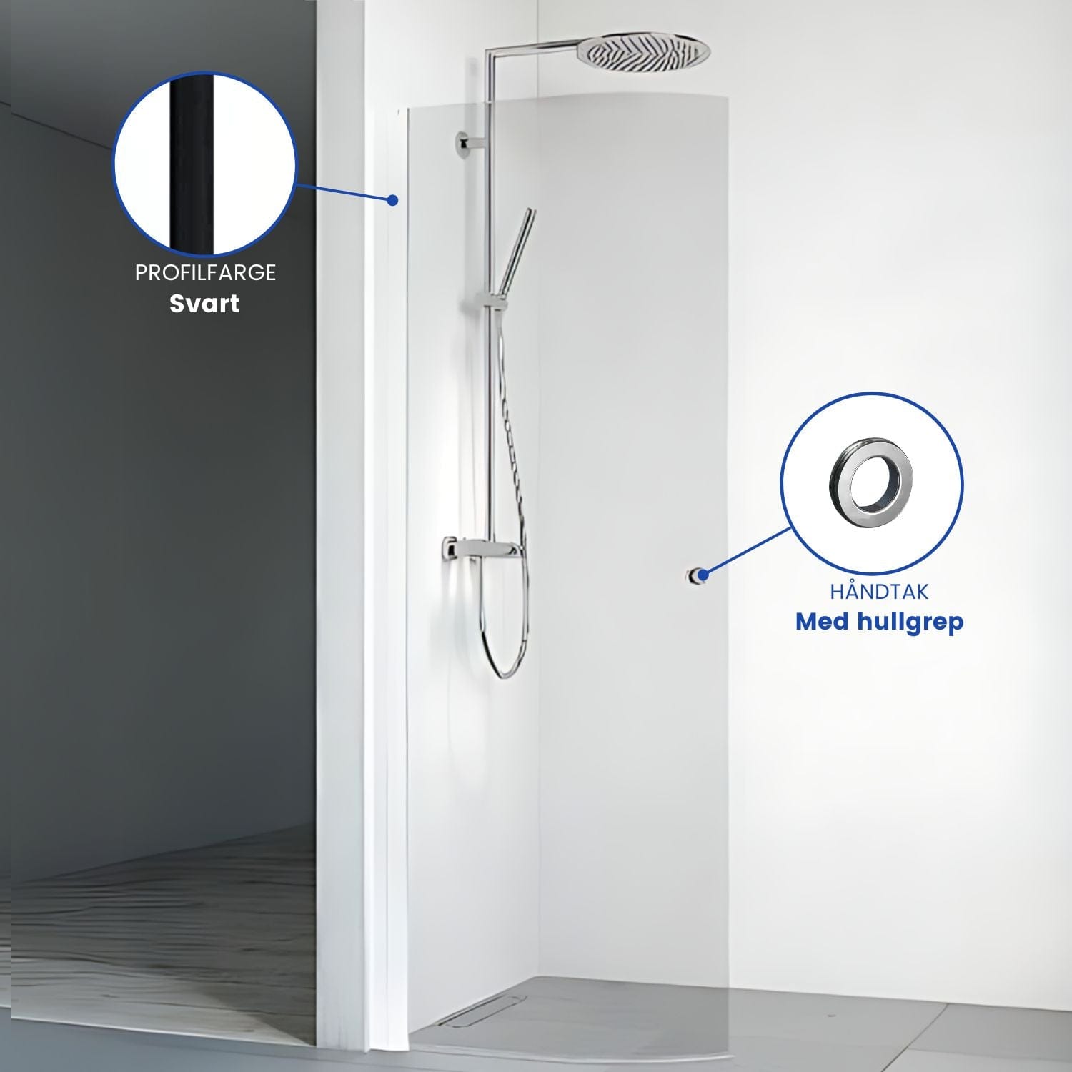 Macro Design SPIRIT Dusjdør Rund Lav Svart / 63cm / Klart glass med hullgrep Macro Design Dusjdør BUN-DFSCS63GKLL
