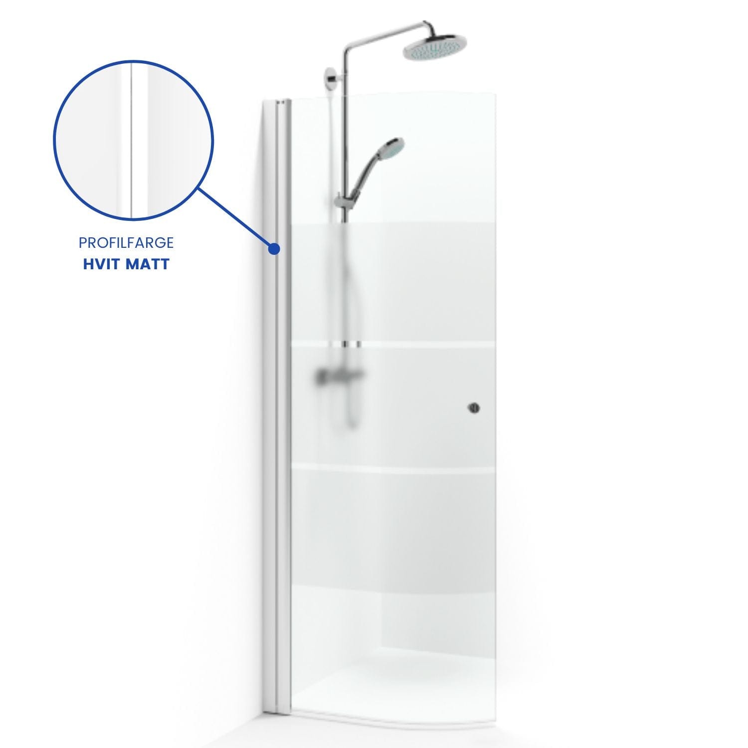 Macro Design SPIRIT Dusjdør Rund - med knott Hvit matt / 53cm / Screen glass Macro Design Dusjdør BUN-DFSCV53KSC