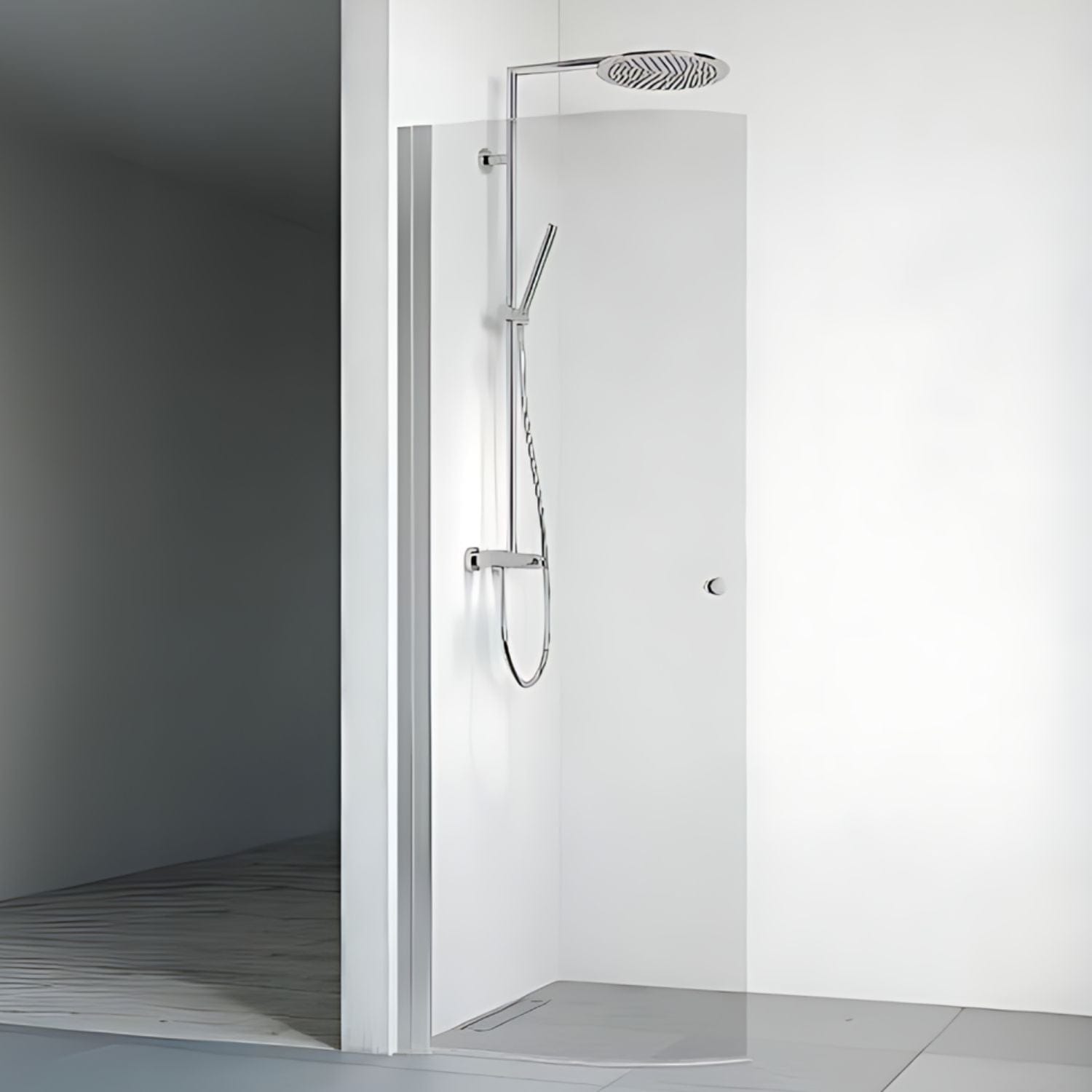 Macro Design SPIRIT Dusjdør Rund - med knott Matt aluminium / 53cm / Klart glass Macro Design Dusjdør BUN-DFSCN53KKL