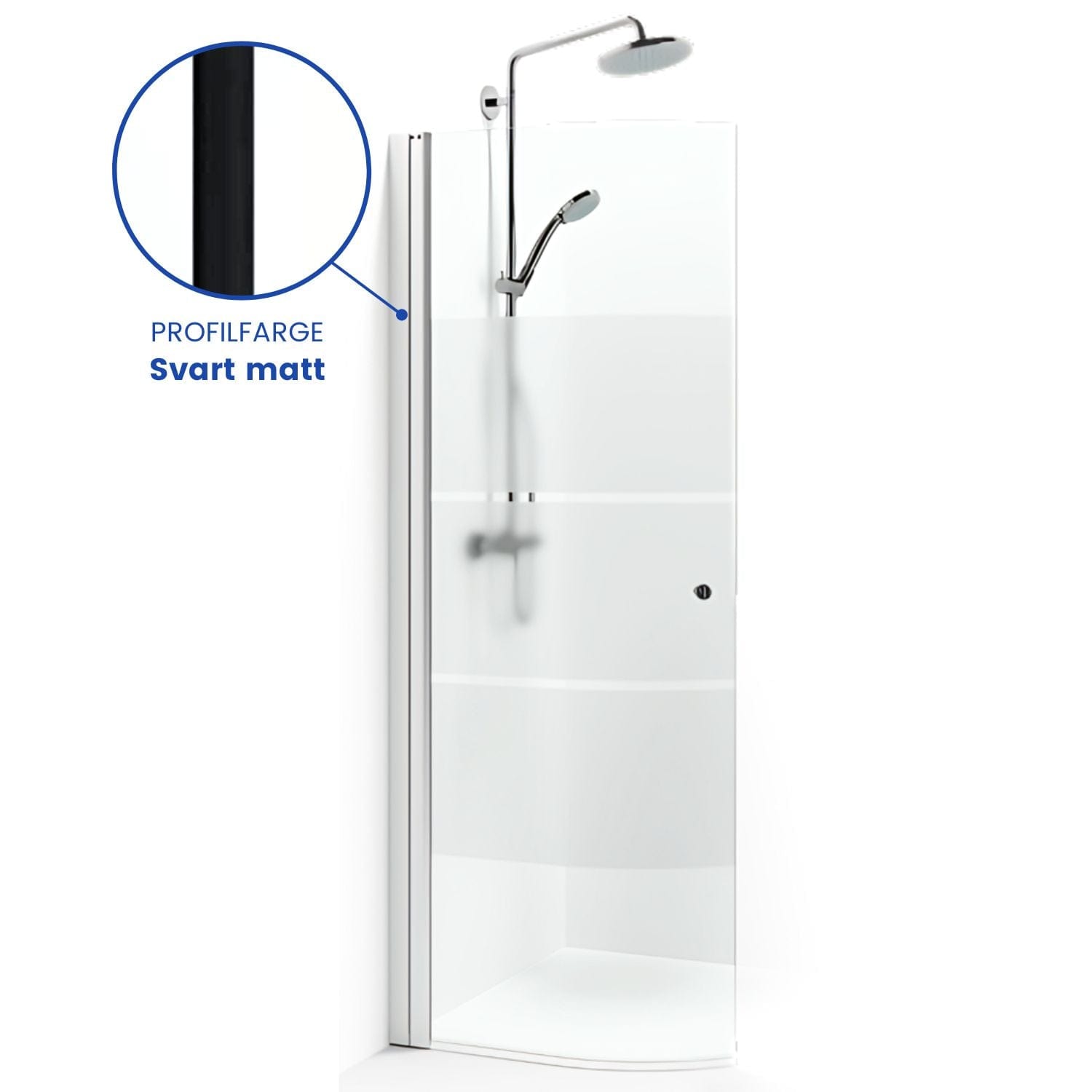 Macro Design SPIRIT Dusjdør Rund - med knott Svart matt / 53cm / Screen glass Macro Design Dusjdør BUN-DFSCS53KSC