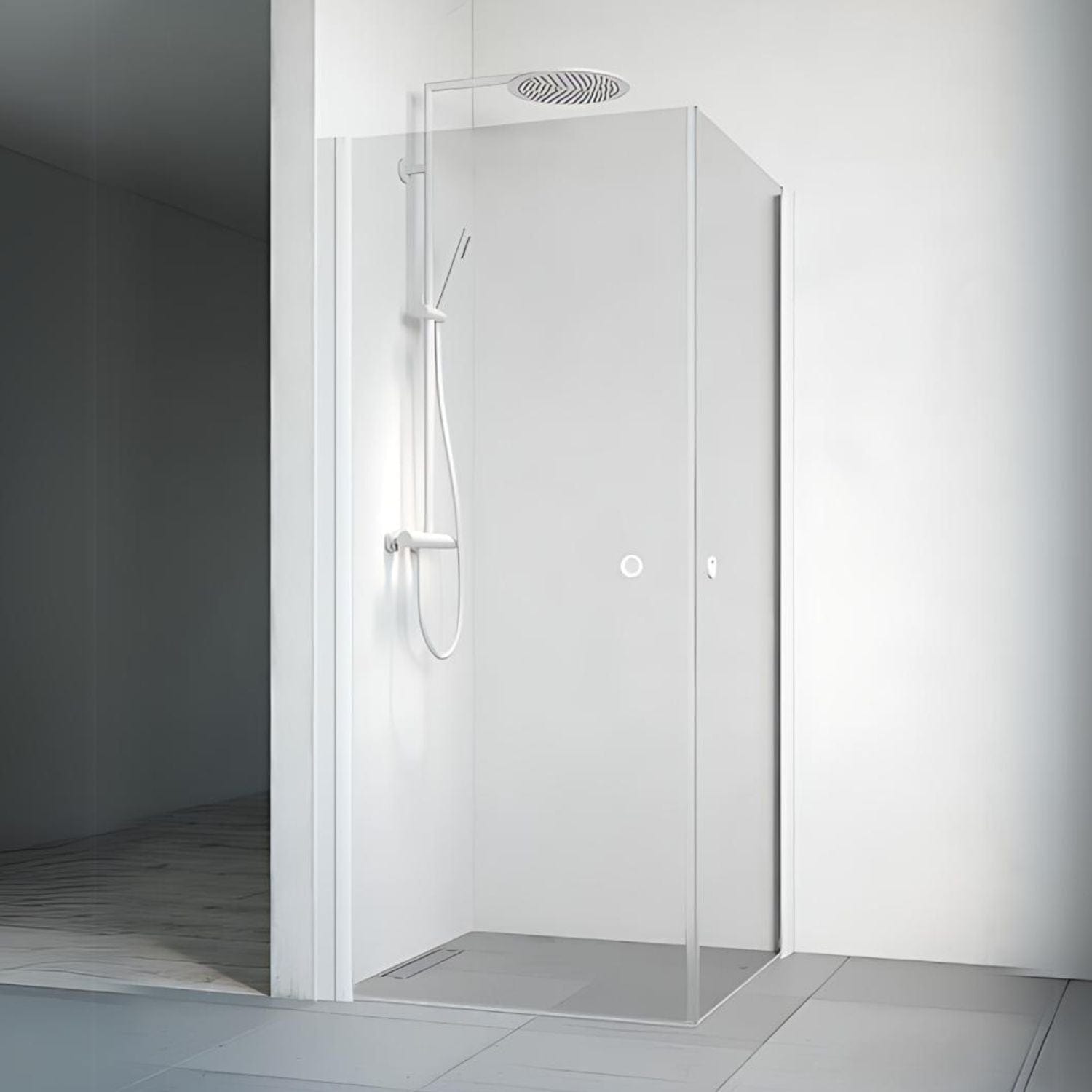 Macro Design SPIRIT Dusjhjørne Rett Lav Hvit matt / 80x80cm / Klart glass med hullgrep Macro Design Dusjhjørne BUN-DHSIV808GKLL