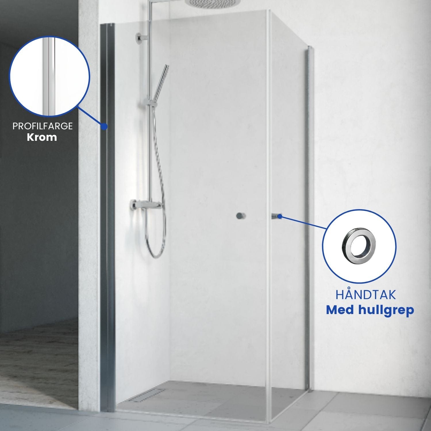 Macro Design SPIRIT Dusjhjørne Rett med hullgrep Krom / 70x70cm / Klart glass Macro Design Dusjhjørne BUN-DHSIG707GKL