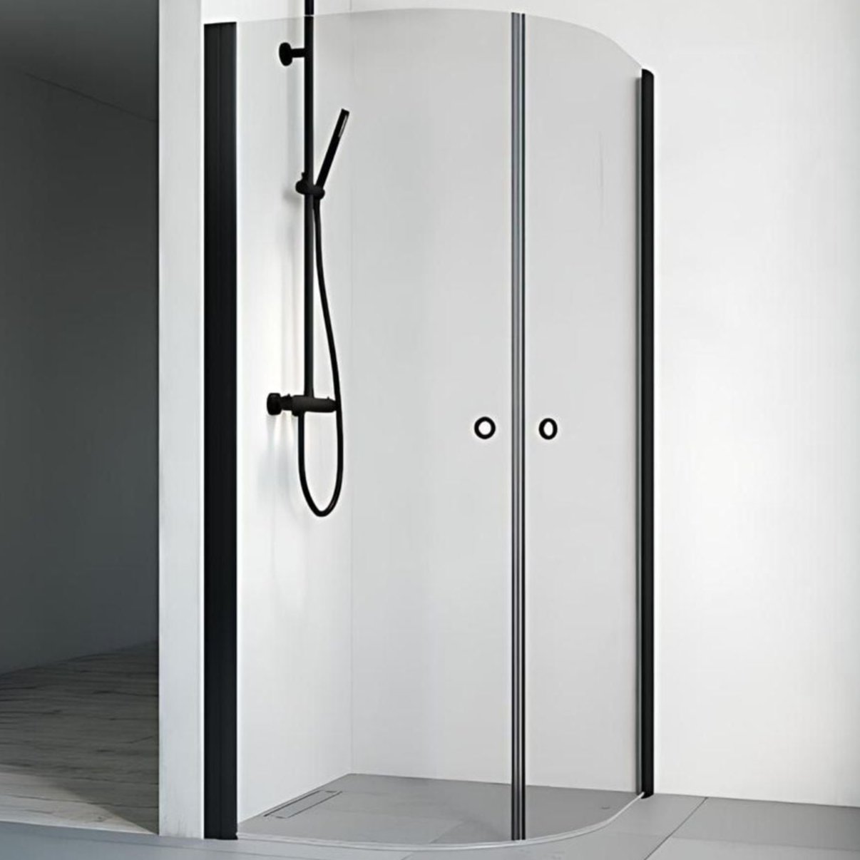 Macro Design SPIRIT Dusjhjørne Rund Klarglass Lav Svart / 80x80cm / Klart glass med hullgrep Macro Design Dusjdør BUN-DHSCS808GKLL