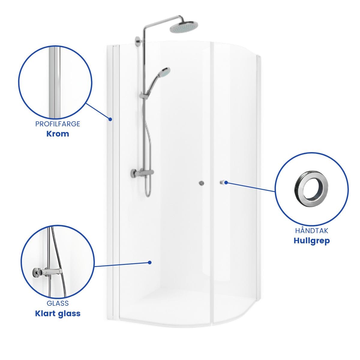 Macro Design SPIRIT Dusjhjørne Rund Lav Krom / 80x80cm / Klart glass med hullgrep Macro Design Dusjhjørne BUN-DHSCG808GKLL