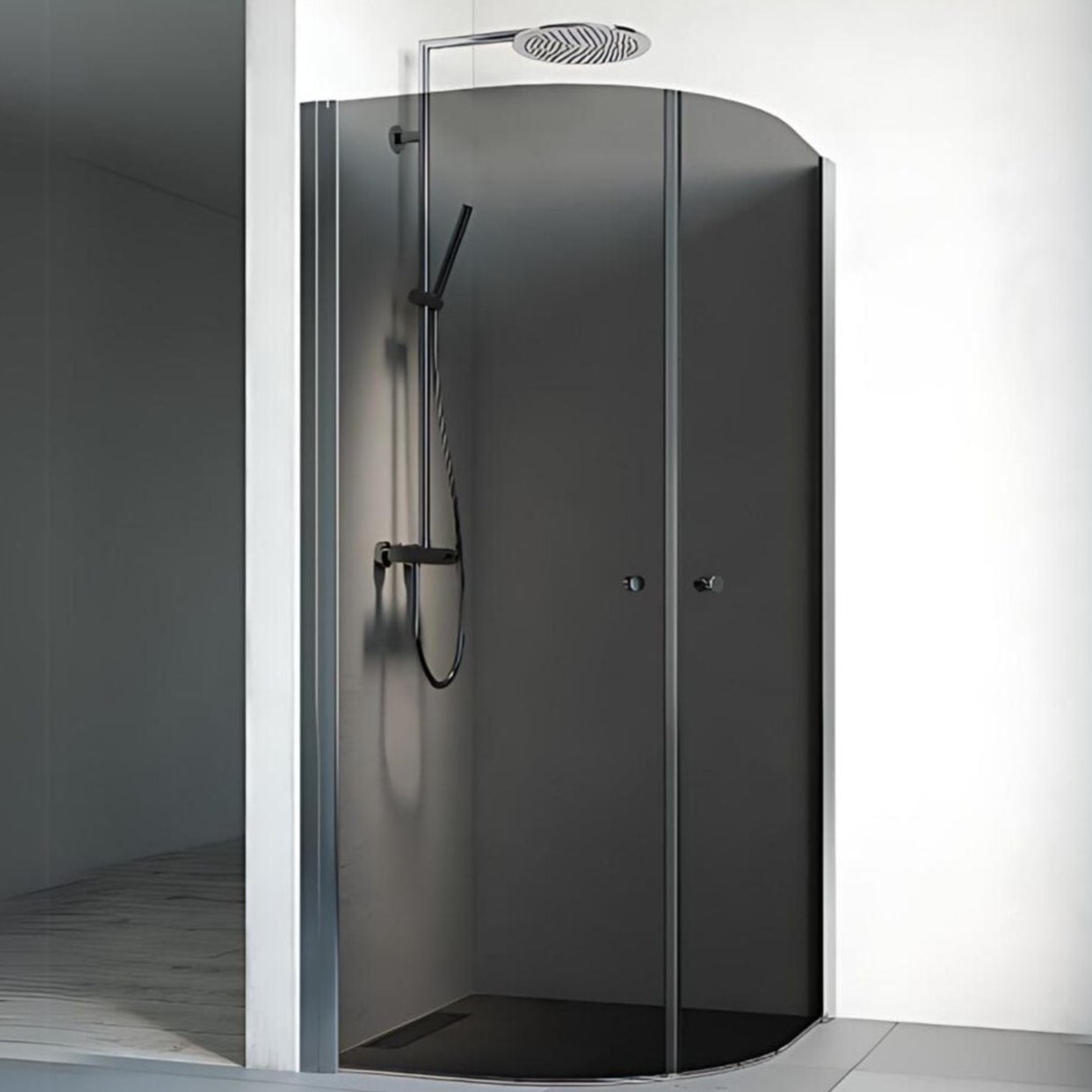 Macro Design SPIRIT Dusjhjørne Rund - med knott Krom / 70x70cm / Tonet glass Macro Design Dusjdør BUN-DHSCG707TO