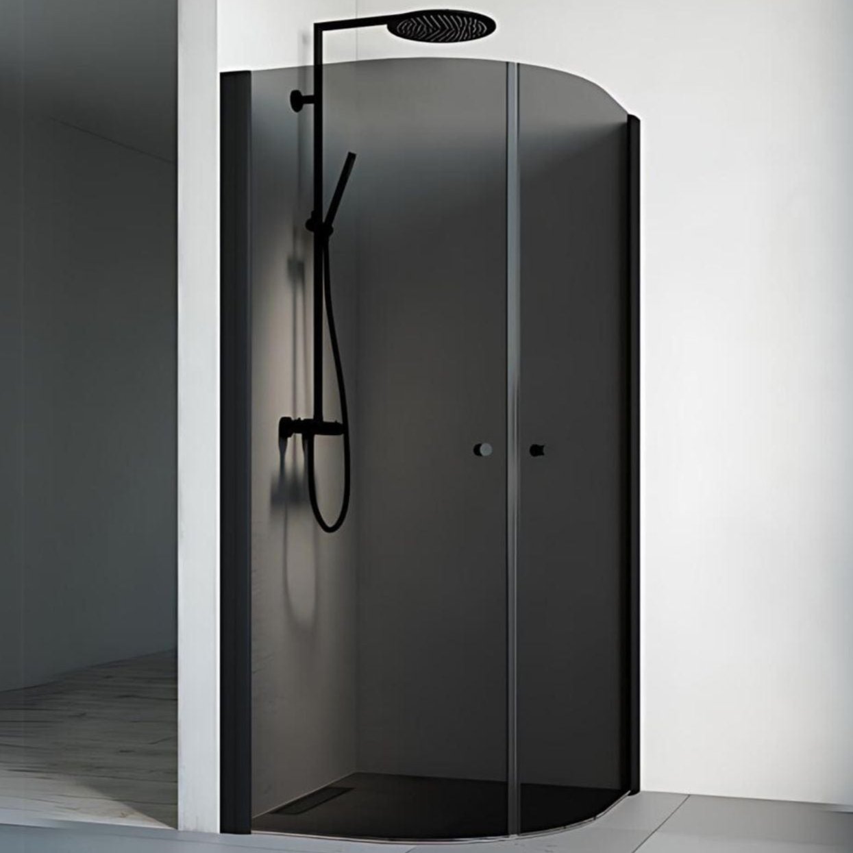 Macro Design SPIRIT Dusjhjørne Rund - med knott Svart / 70x70cm / Tonet glass Macro Design Dusjdør BUN-DHSCS707TO