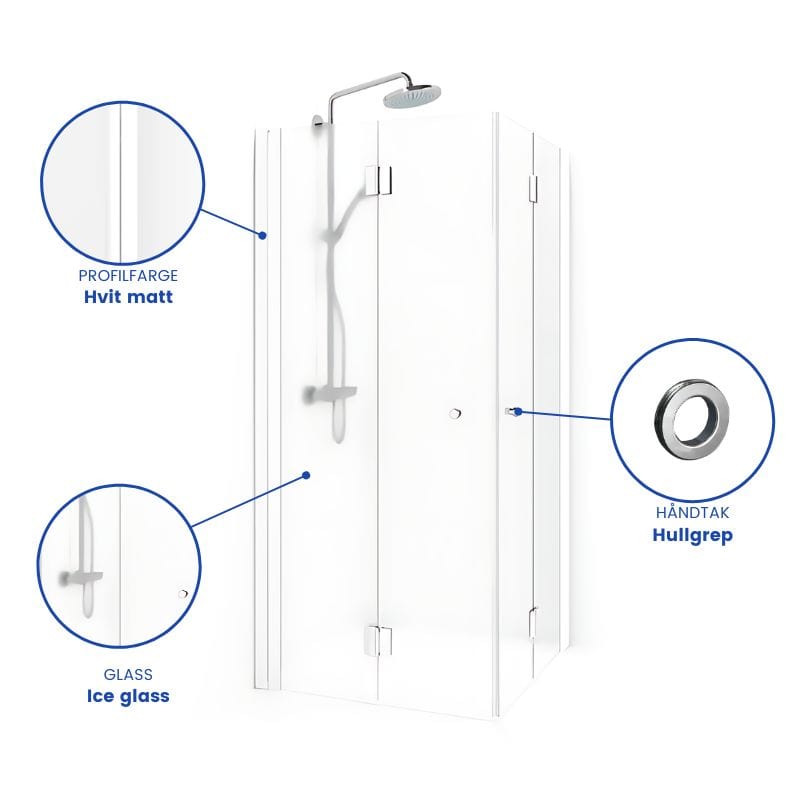 Macro Design SPIRIT Dusjhjørne Vik Rett med hullgrep Hvit matt / 70x70cm / Ice glass Macro Design Dusjhjørne BUN-DSVKI707VGIC